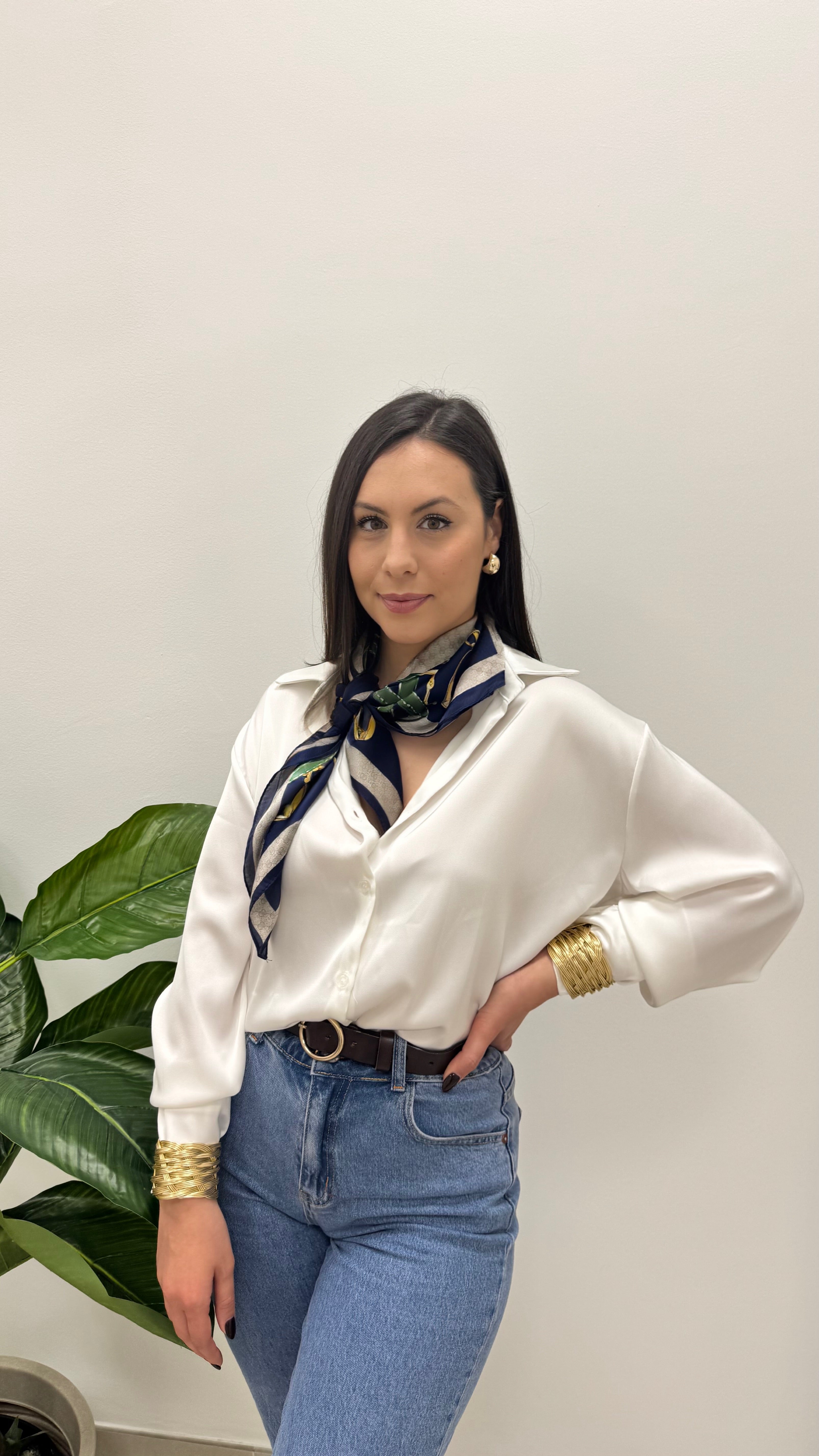 Camicia Over Effetto Raso Bianca