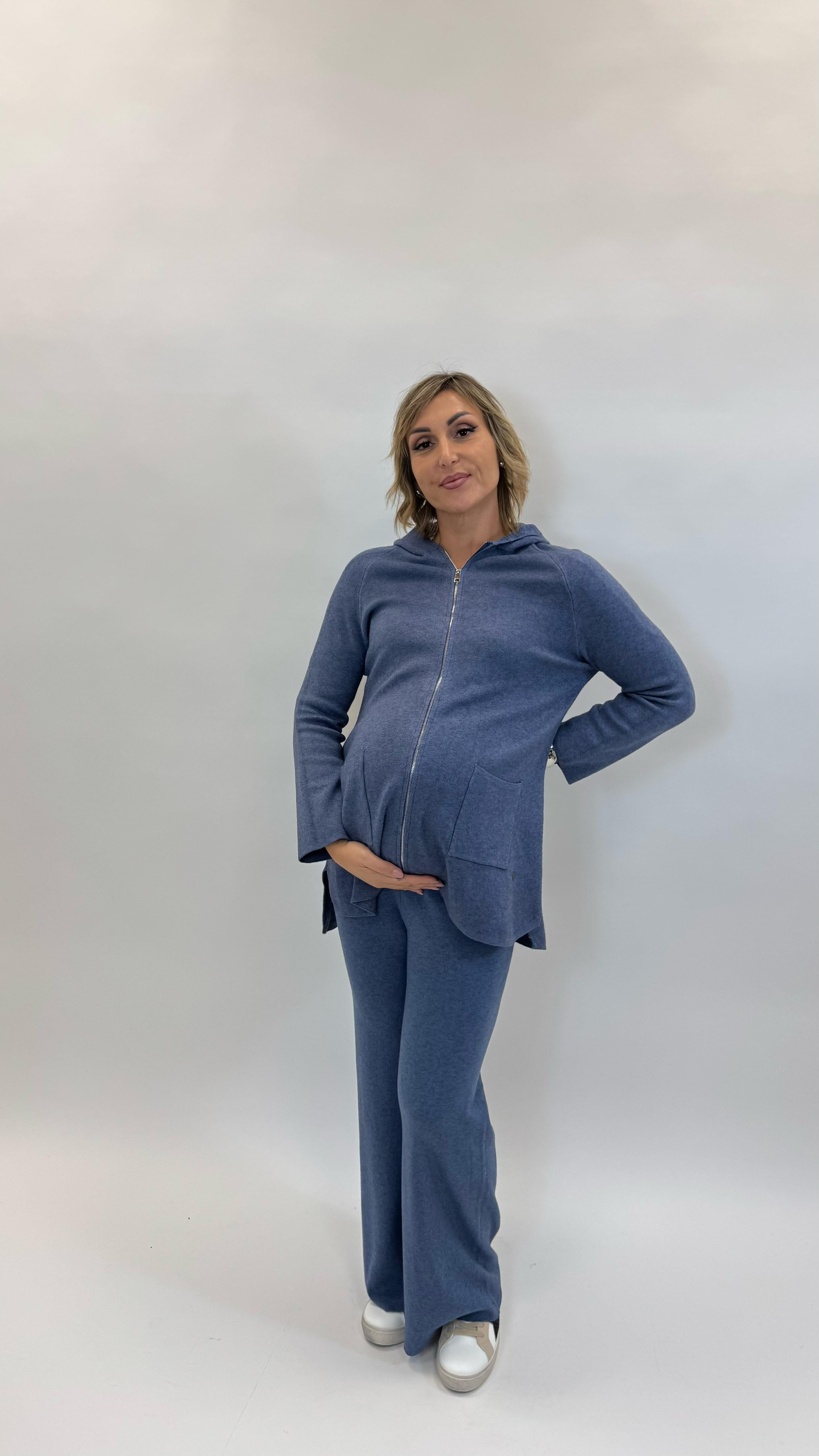 Maxi Pull con Zip Ceruleo