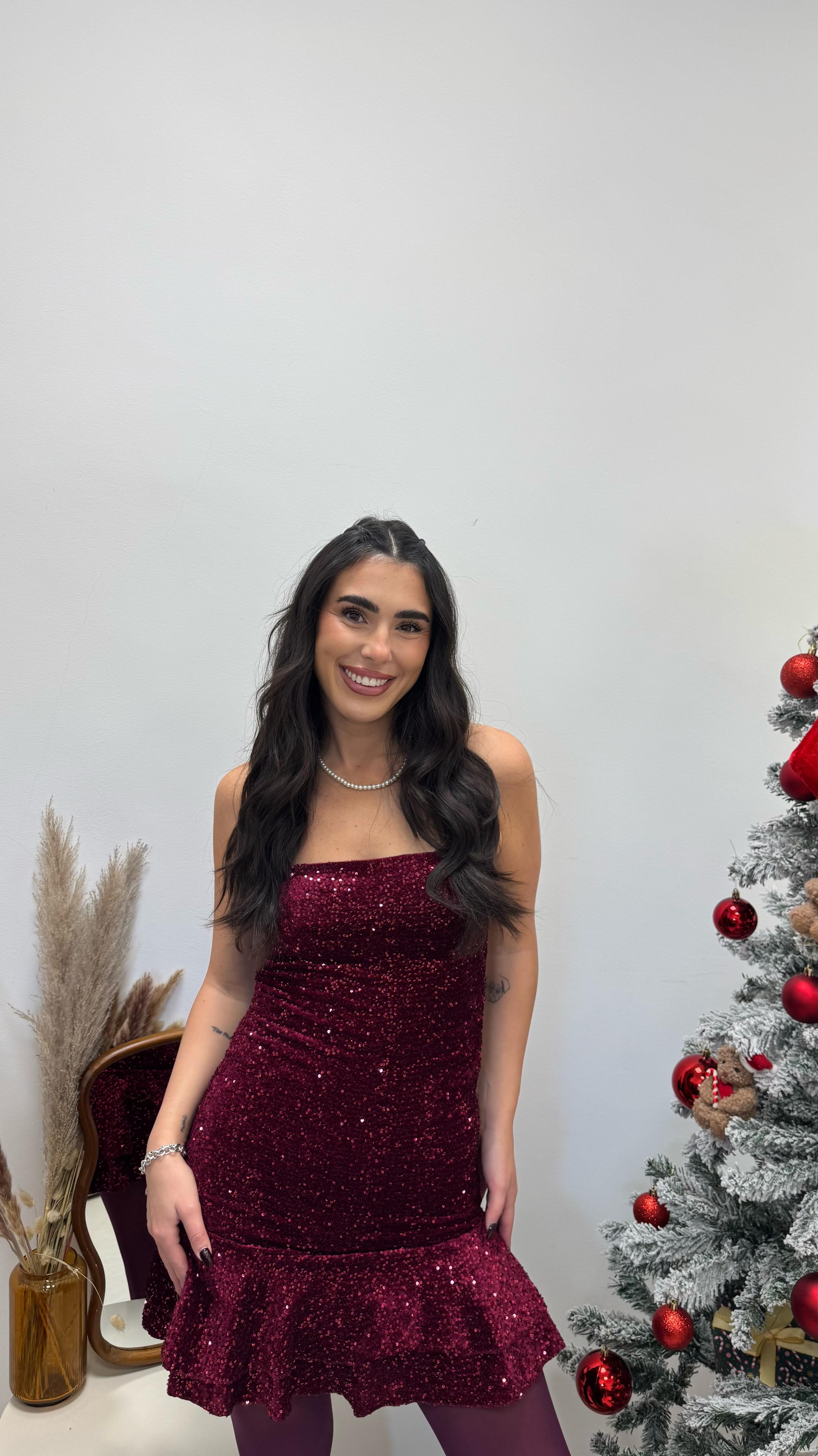 🥂Abito Velvet Glam Burgundy