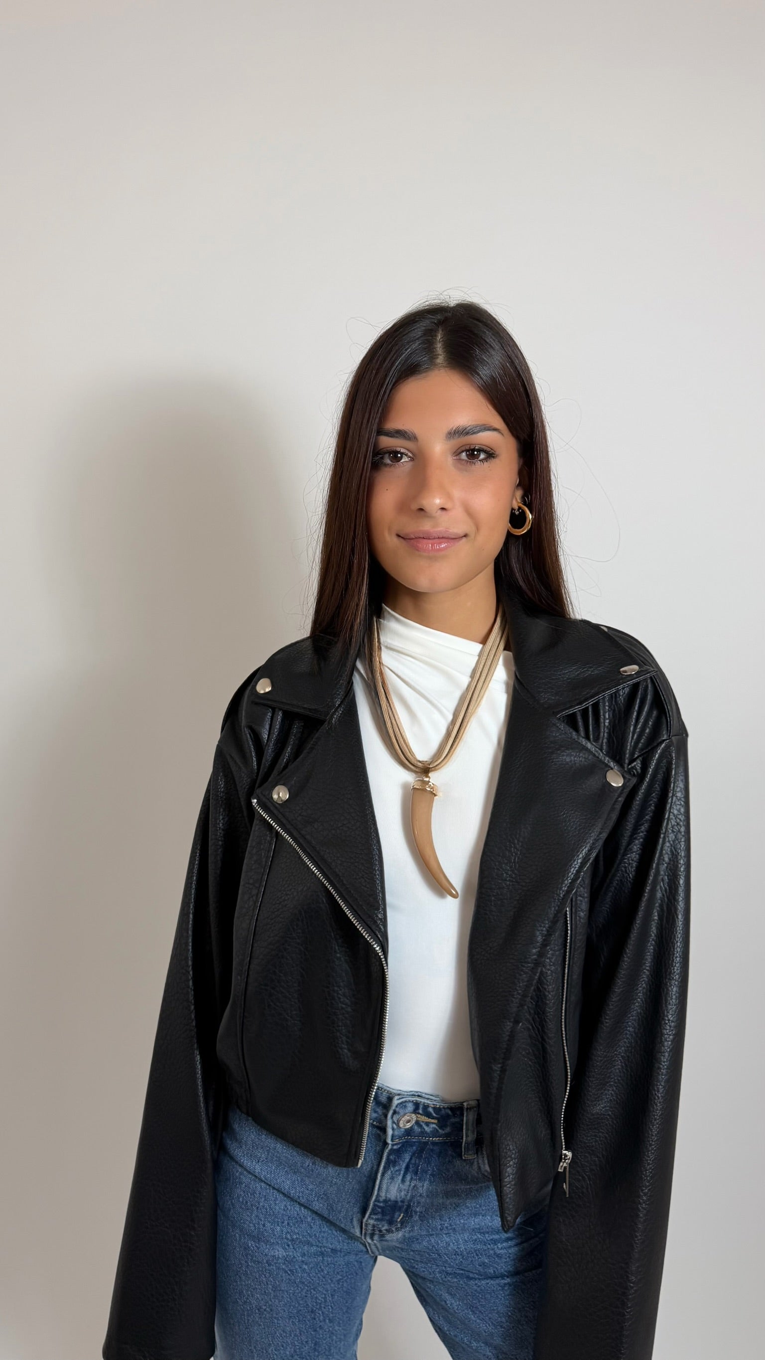 Biker Crop Ecopelle Nero