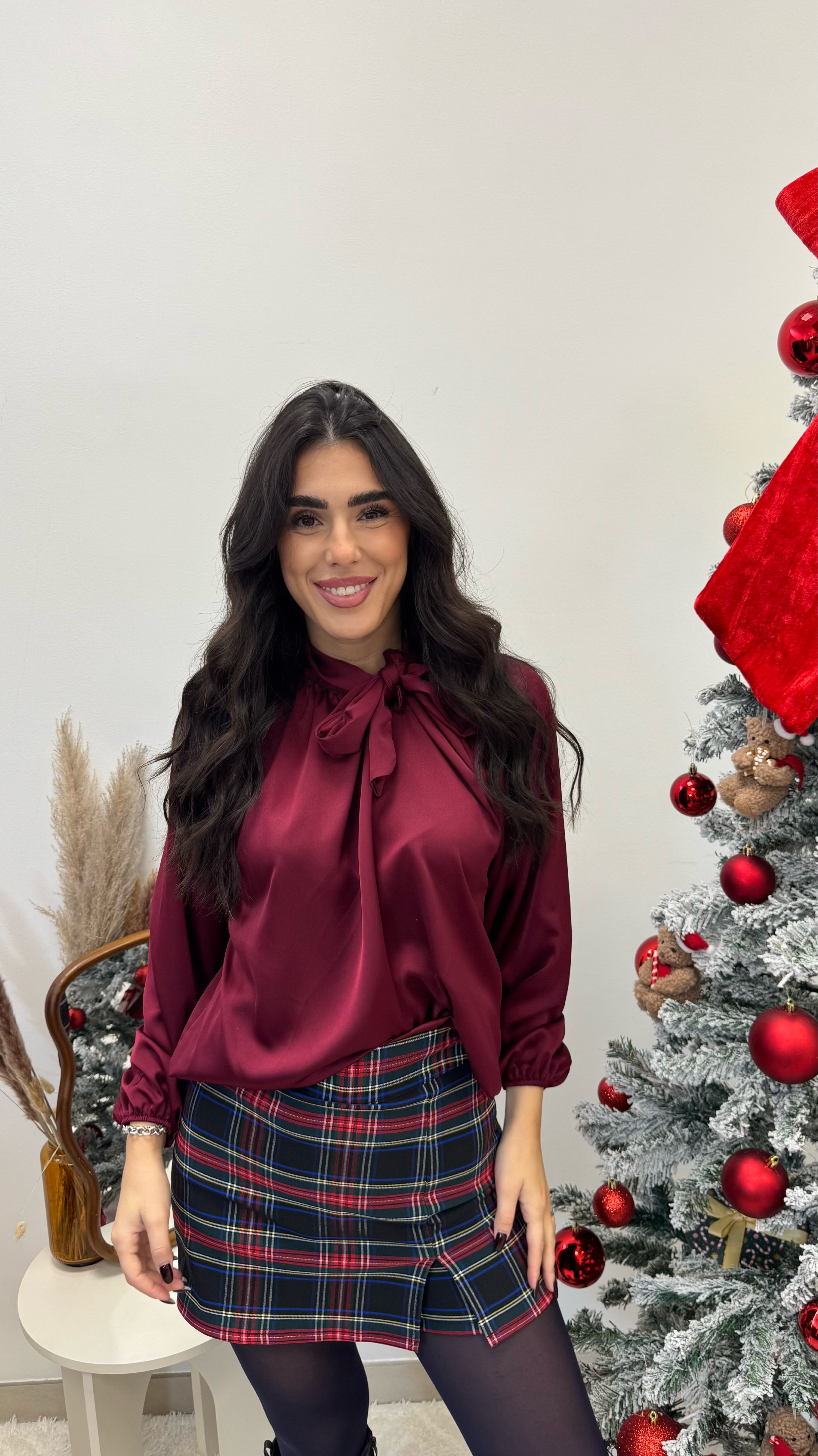 🥂Camicia Fiocco Effetto Raso Burgundy