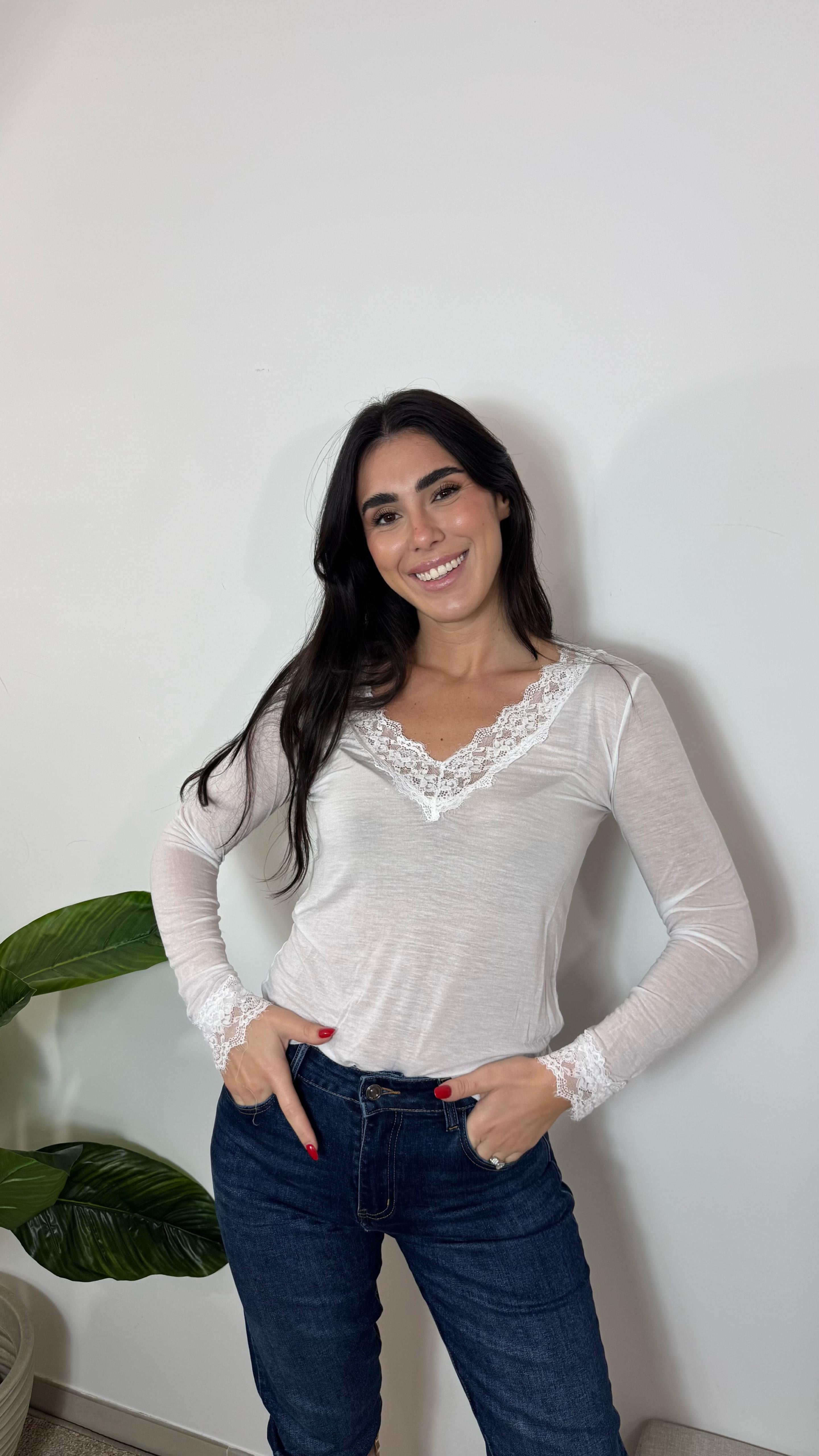 Maglia Cashmere e Pizzo Bianca