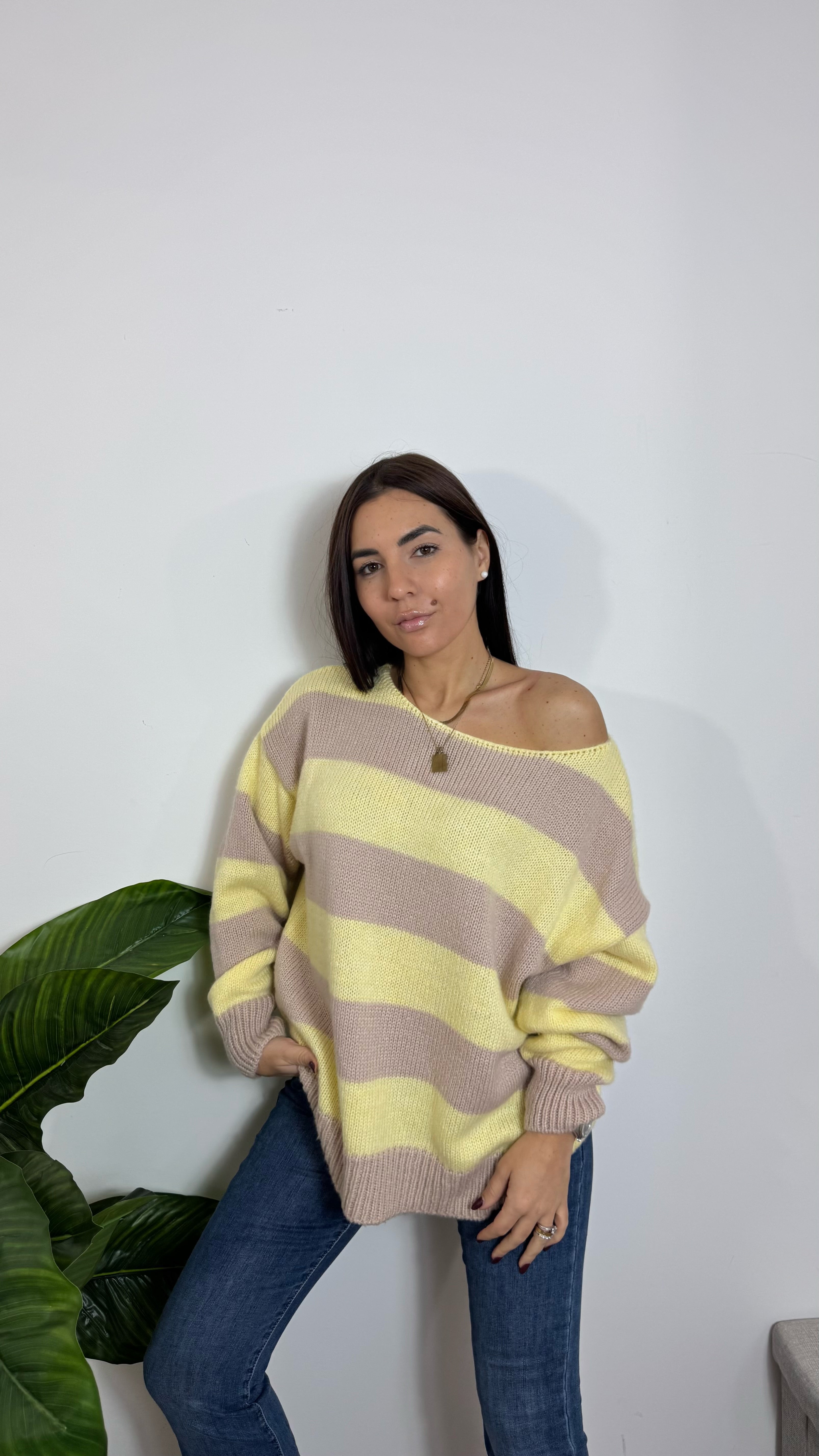 Pulloverone Stripes Nude&Yellow