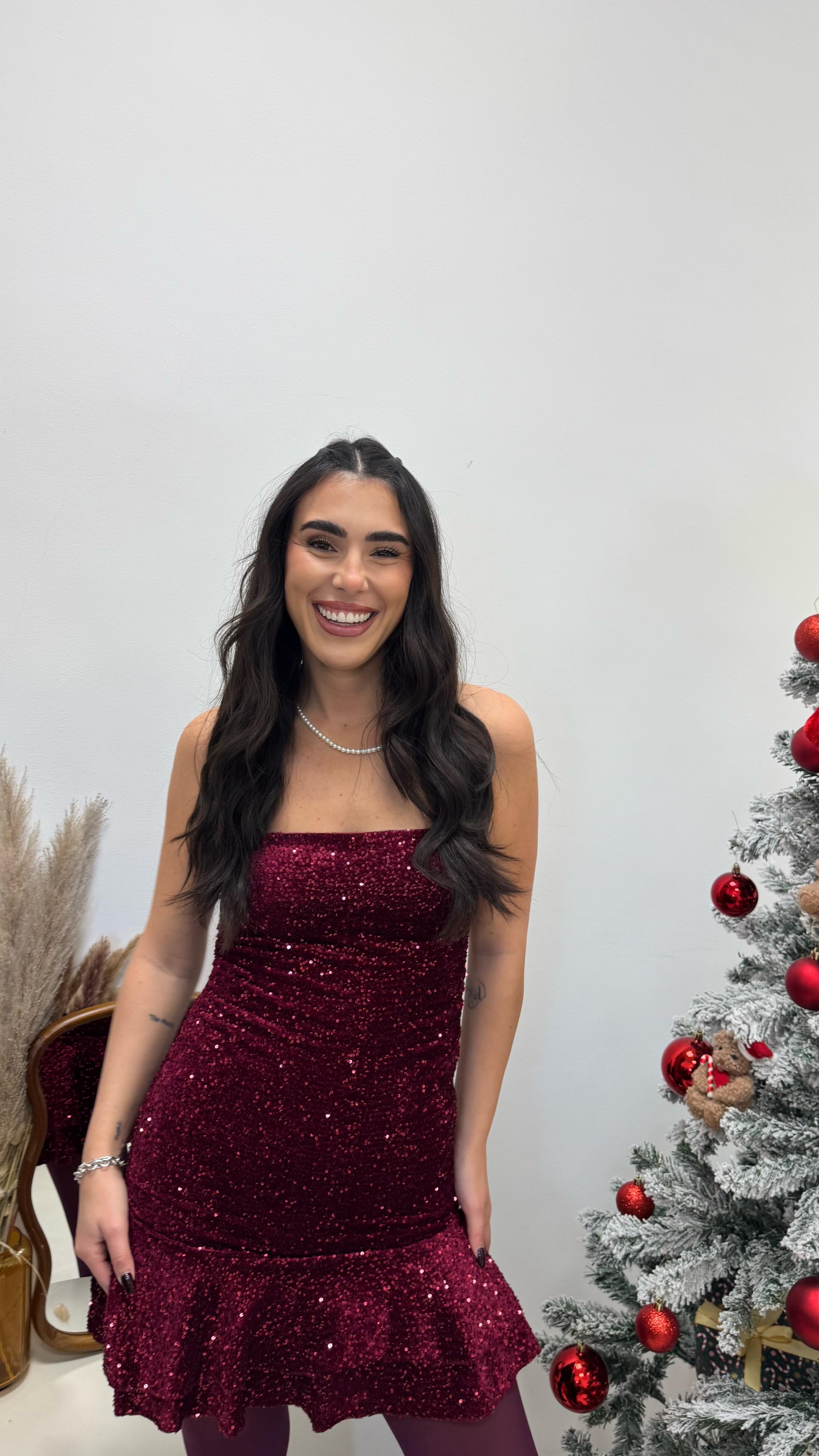 🥂Abito Velvet Glam Burgundy