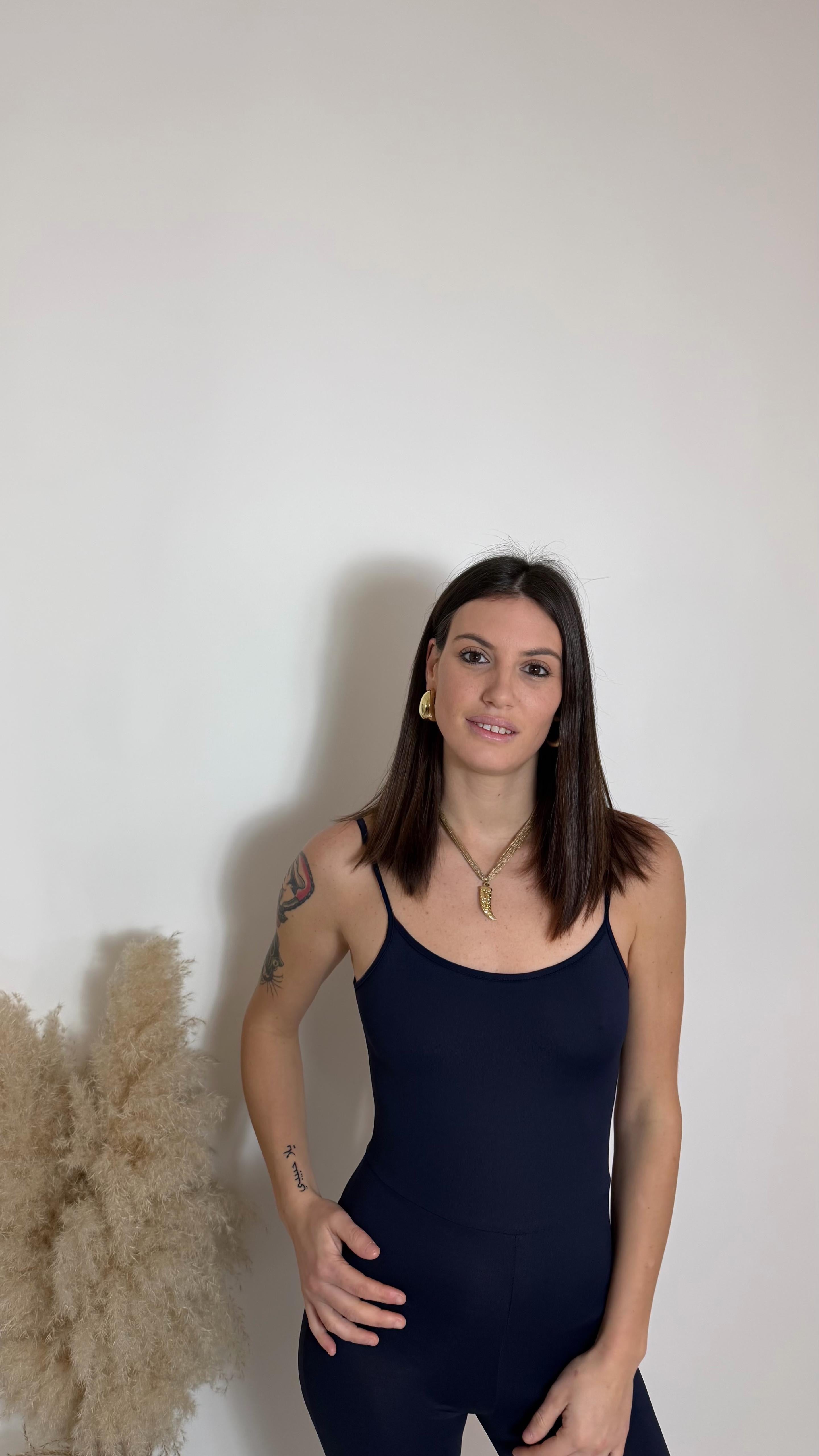 Jumpsuit Second Skin - Bretella Sottile - Flare / Blu Notte