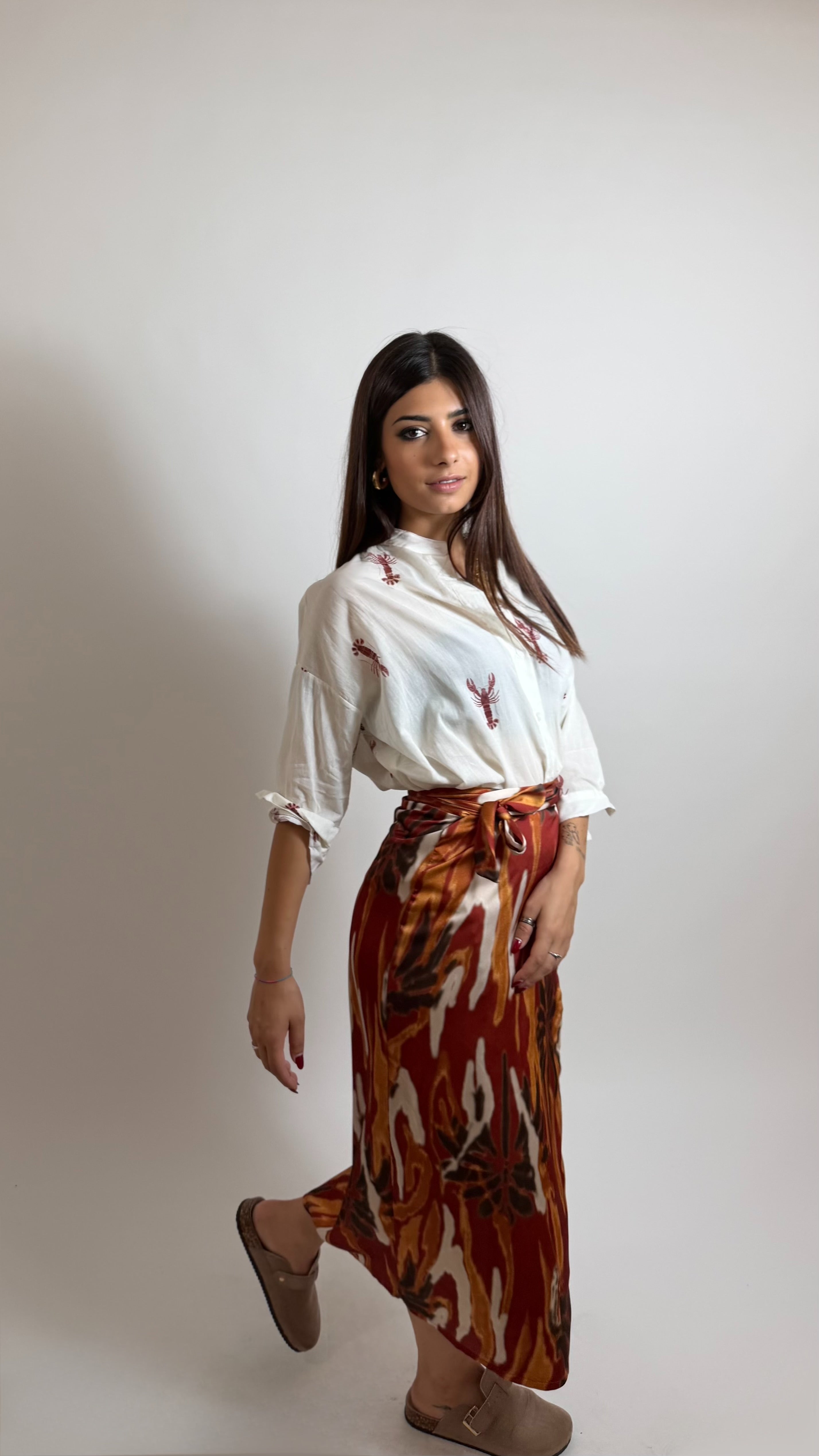 Gonna Pareo Midi Etnica Satin Ruggine
