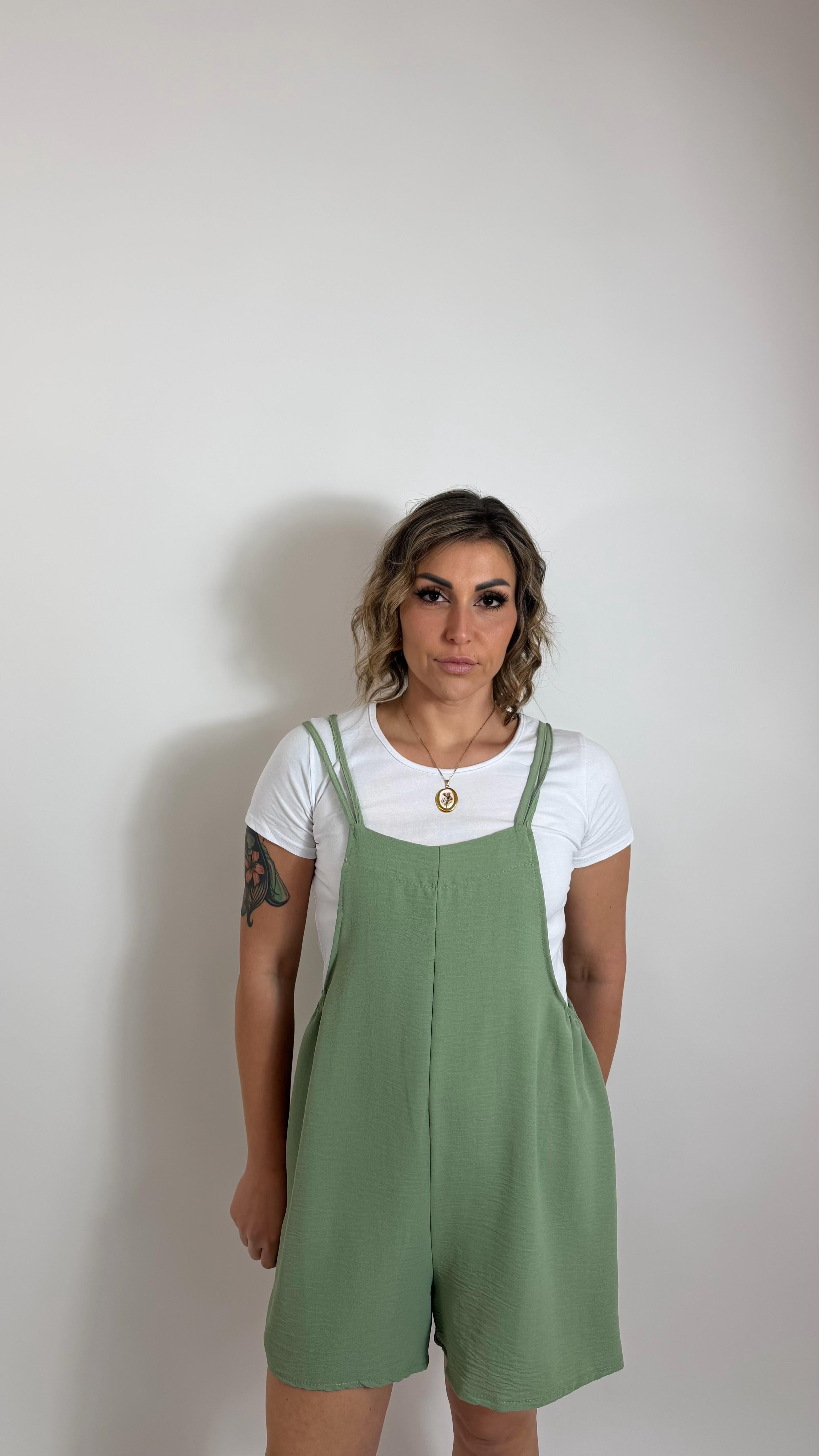 Mini Salopette Safari T-shirt Inclusa Verde