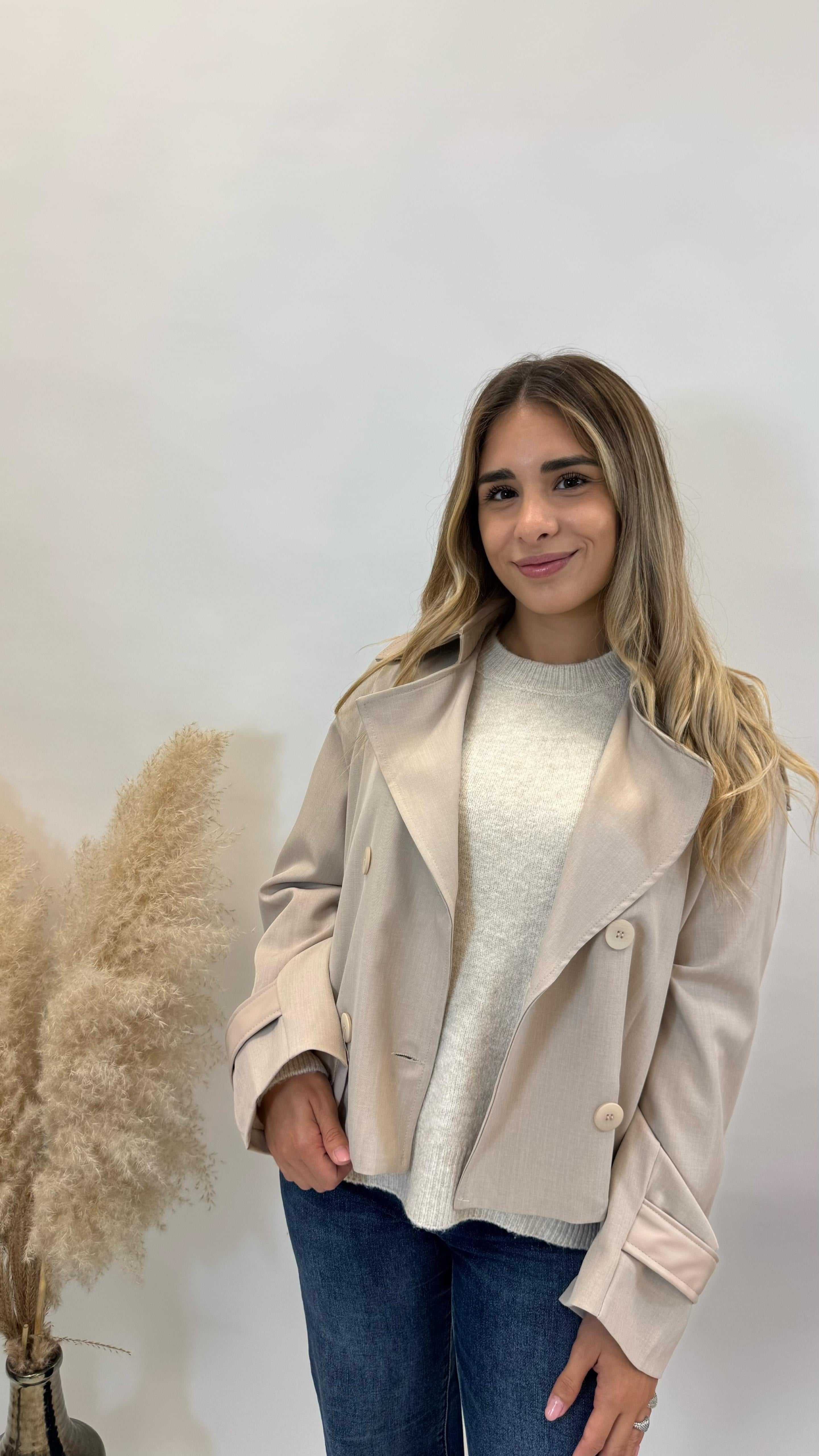 Giacca Simil Trench Inserti Ecopelle Burro