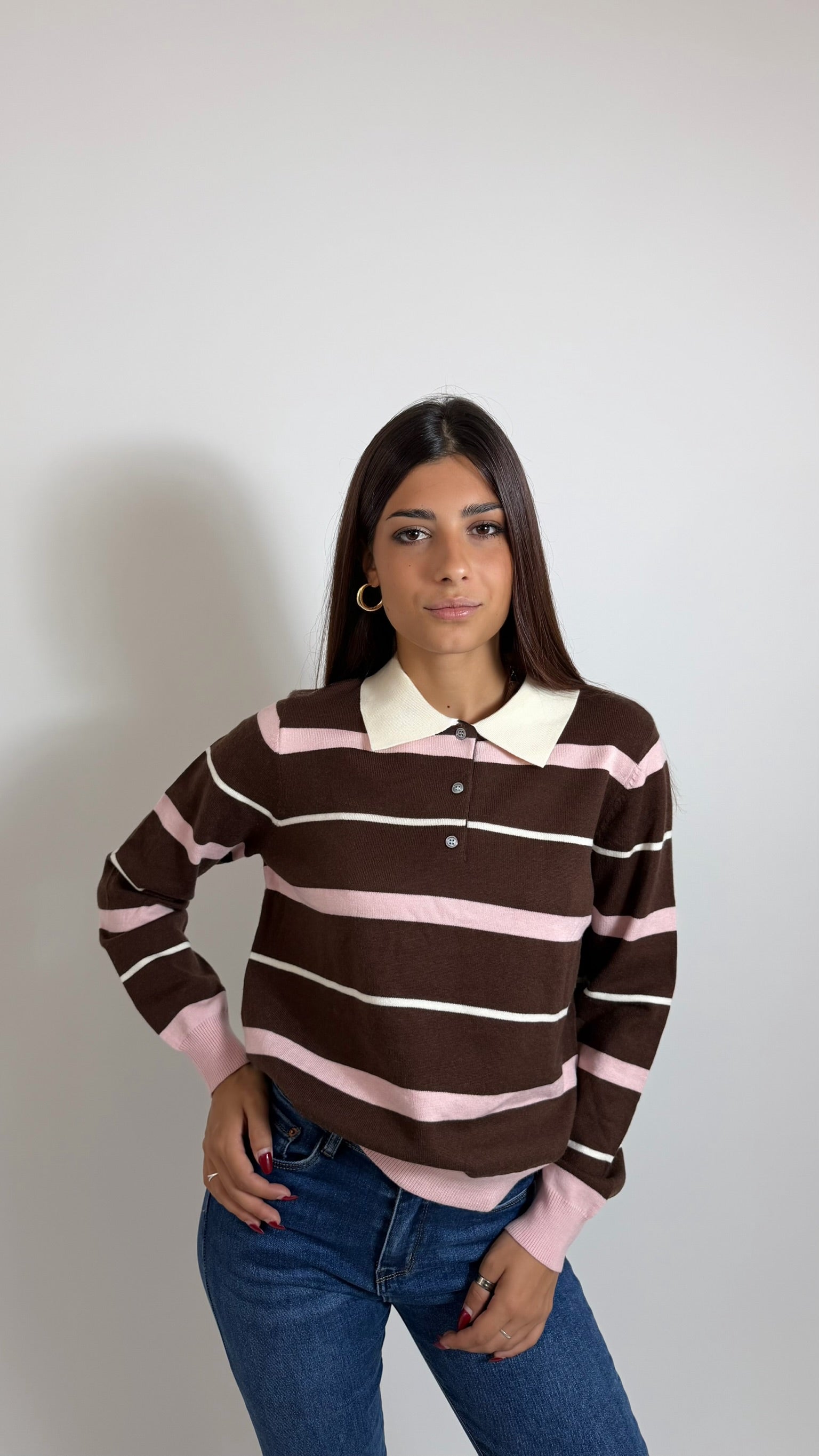 Maglia Polo Candy Stripe Pink/Choco