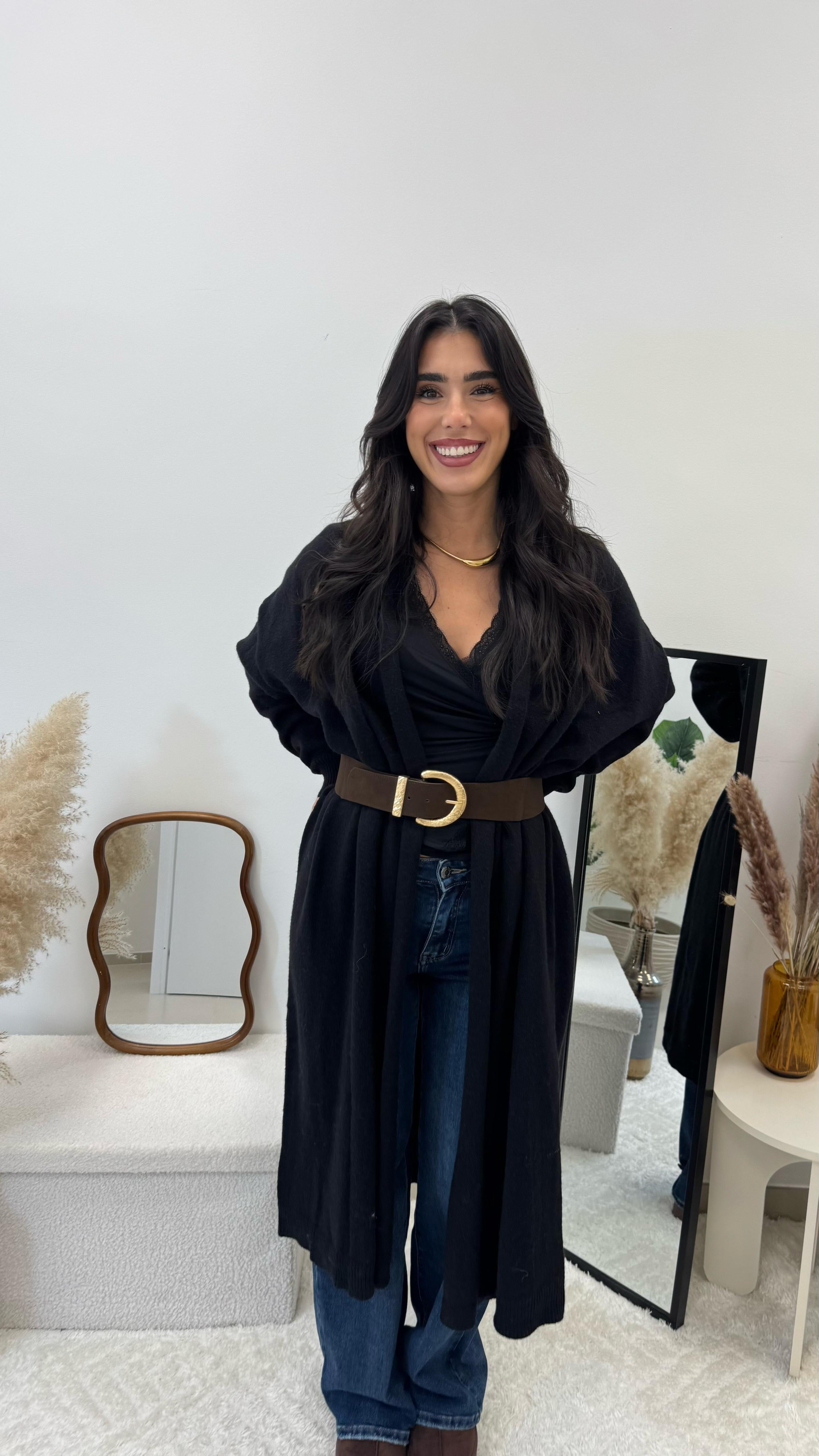 Cardigone Luxury con Cinta Nero