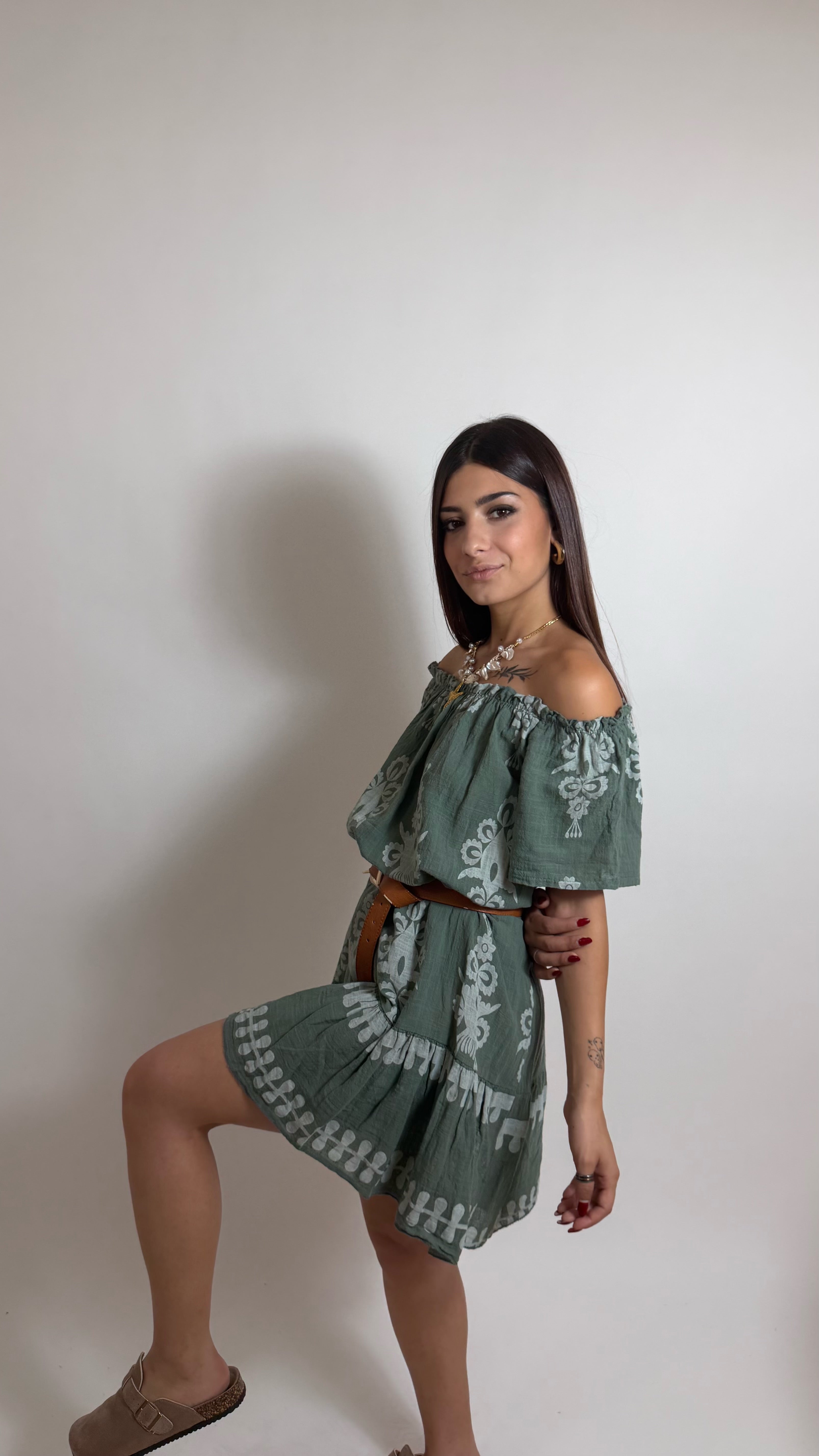 Abito Ibiza Folk Verde Utility