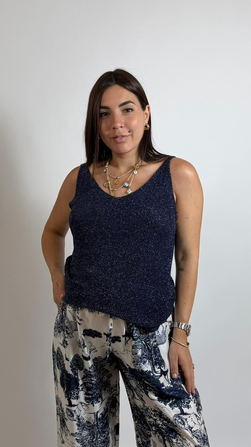 Canotta in Filo Lurex Blu