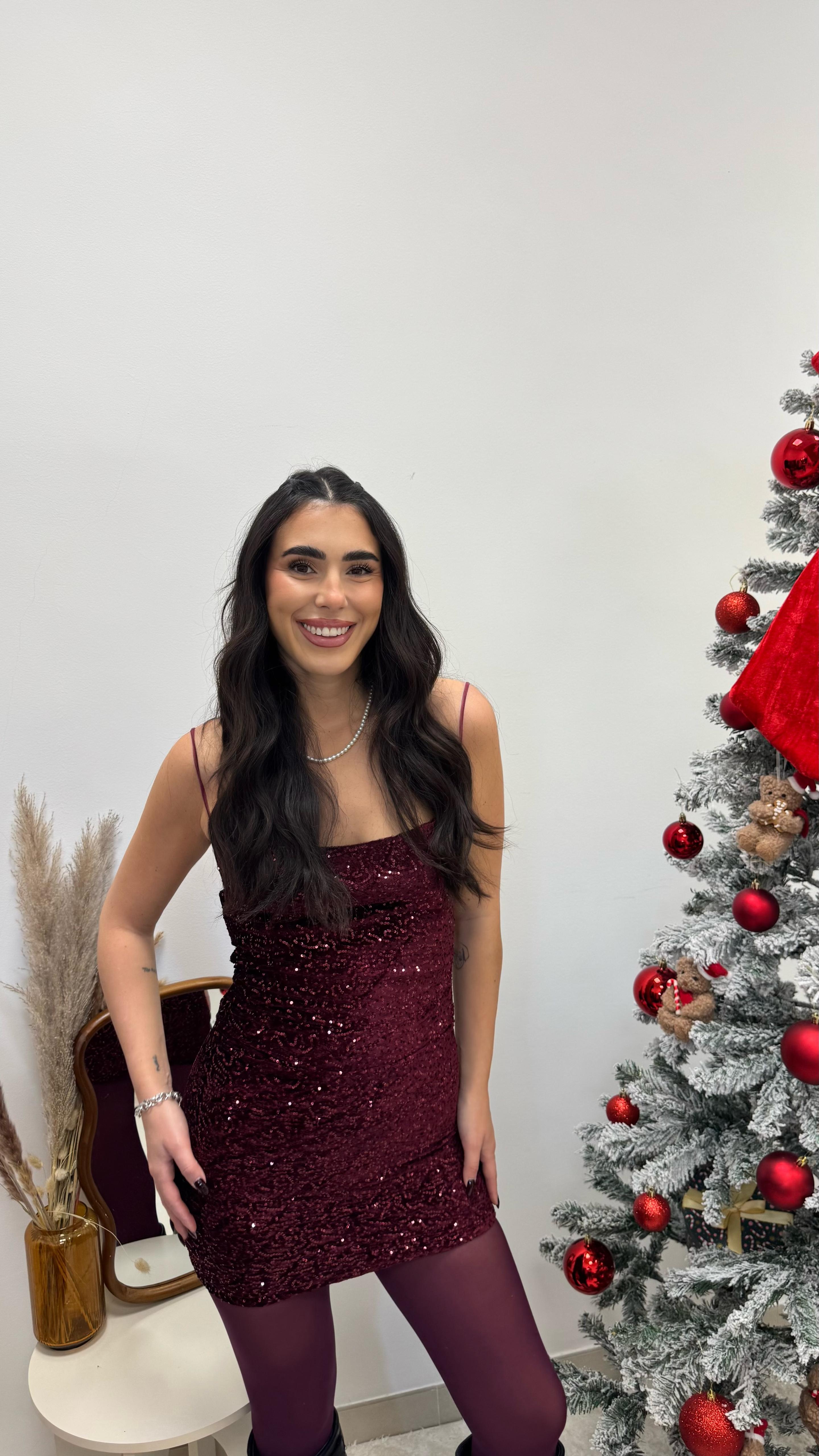 🥂Abito Velvet Shine Burgundy