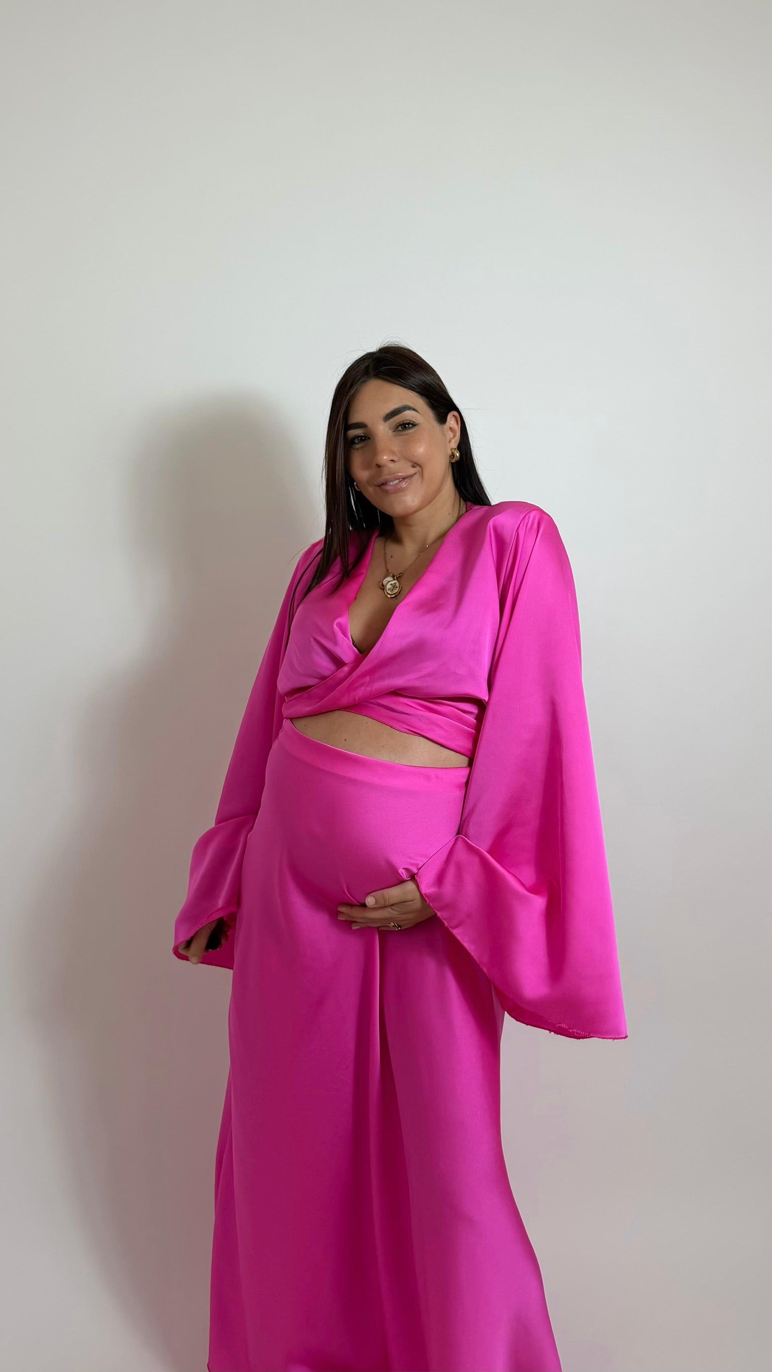 Set Silk Top & Skirt Pink