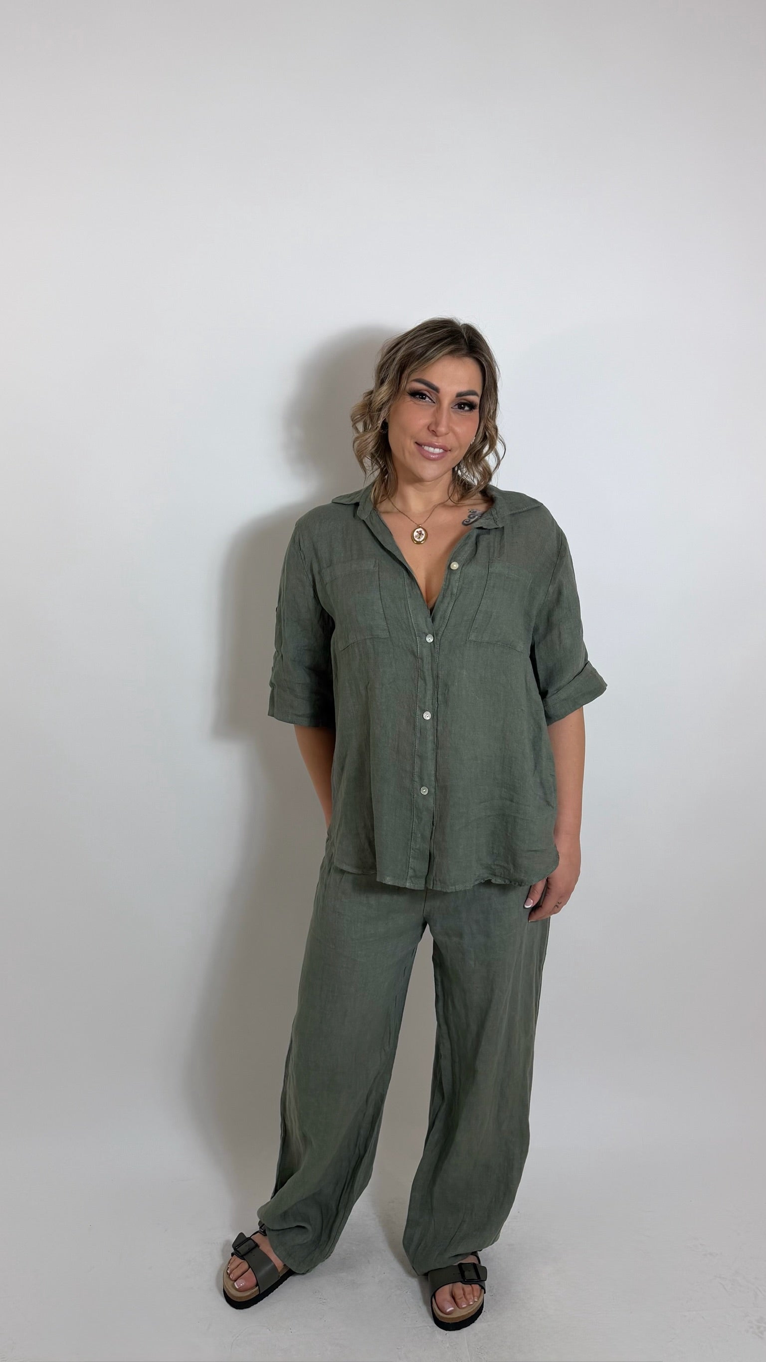 Pantalone Lino Verde Utility