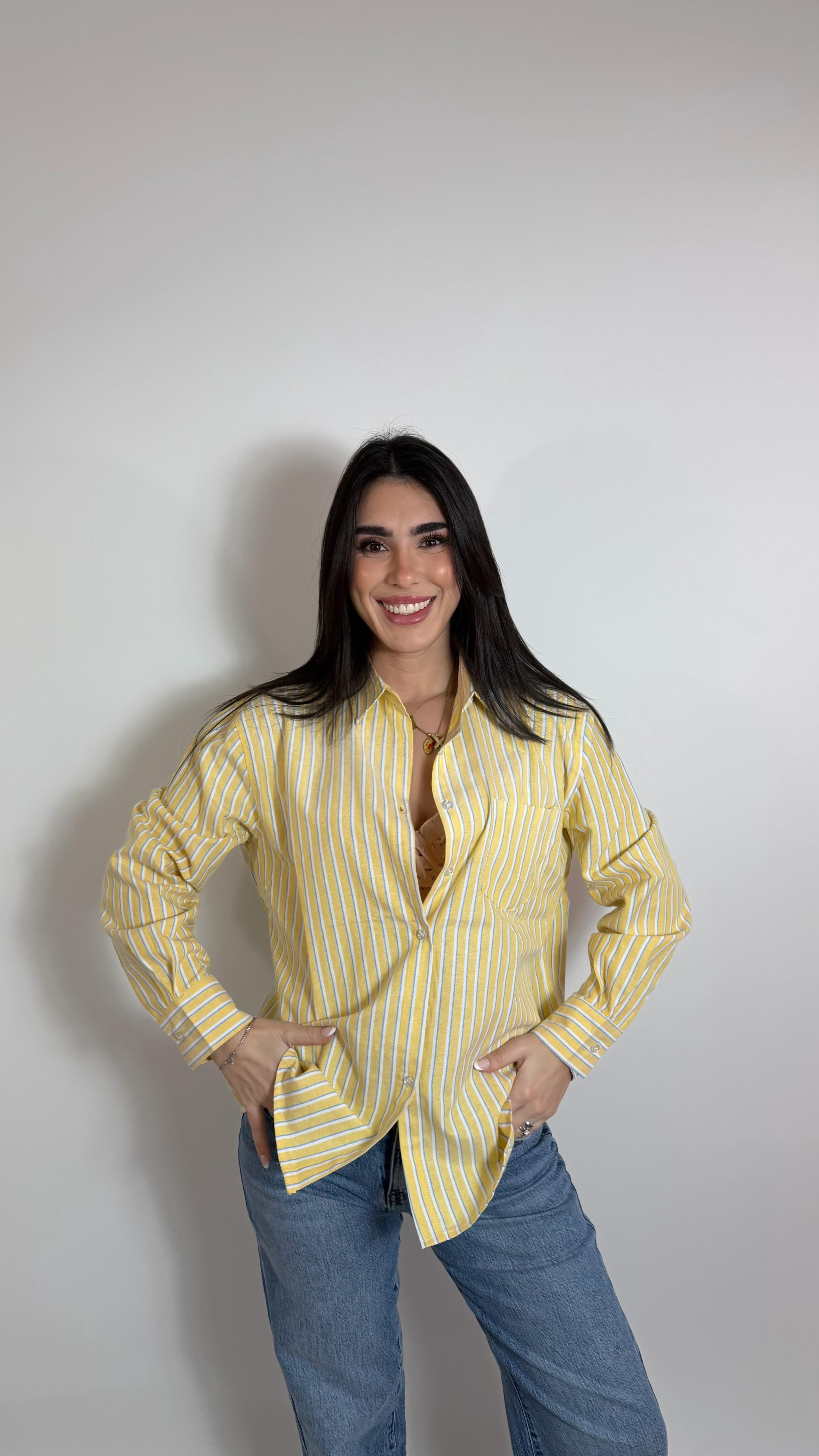 Camicia Cotone Grezzo Stripes Gialla