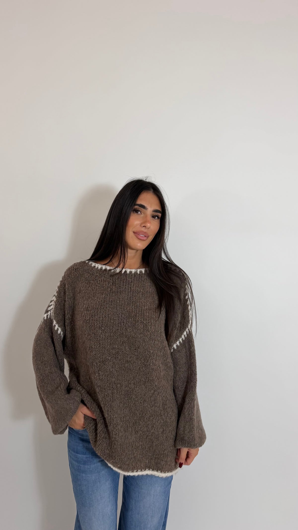 Pull Contrast Stitch Tortora