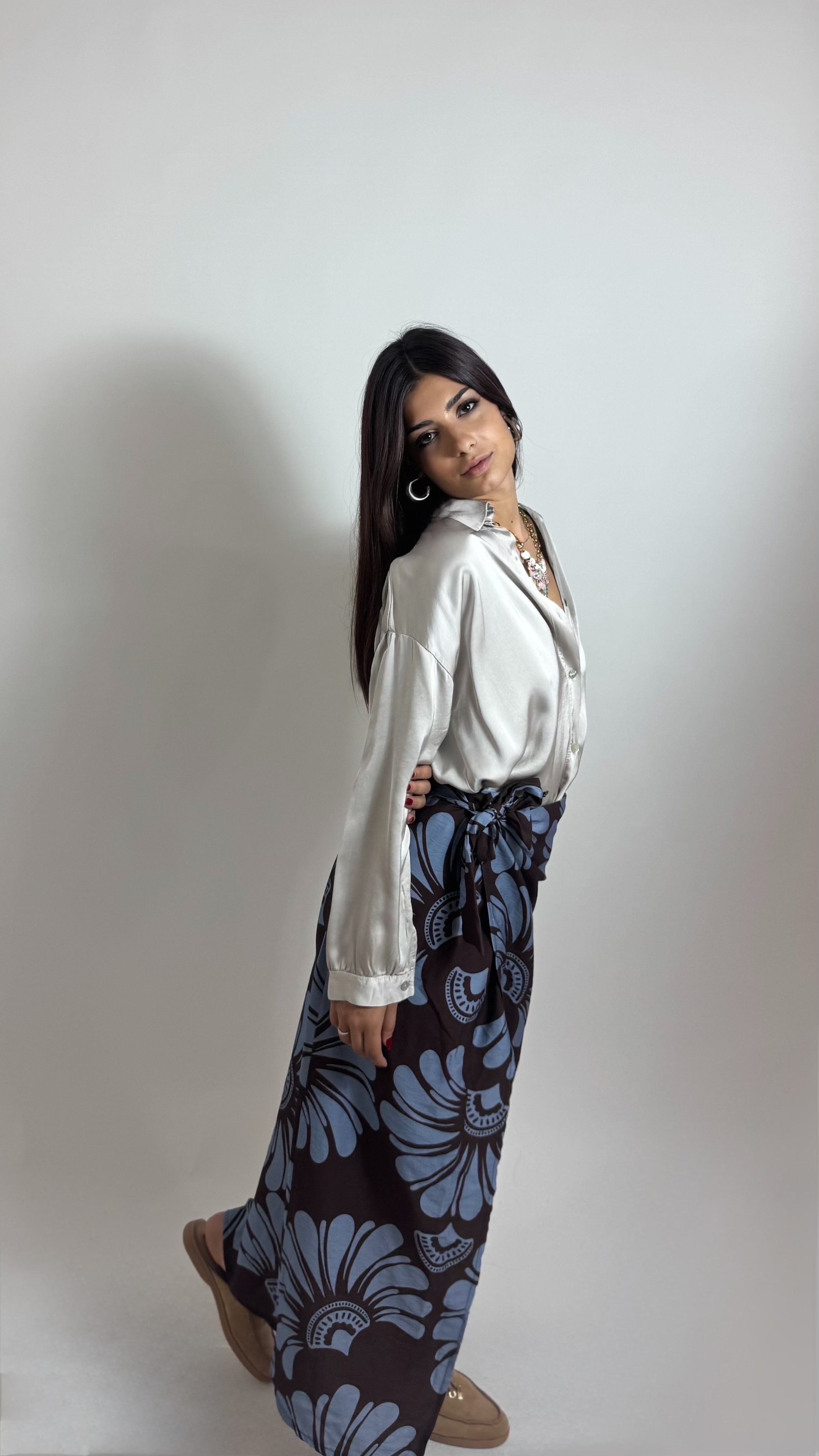 Gonna Pareo Midi Flower Moka/Indaco