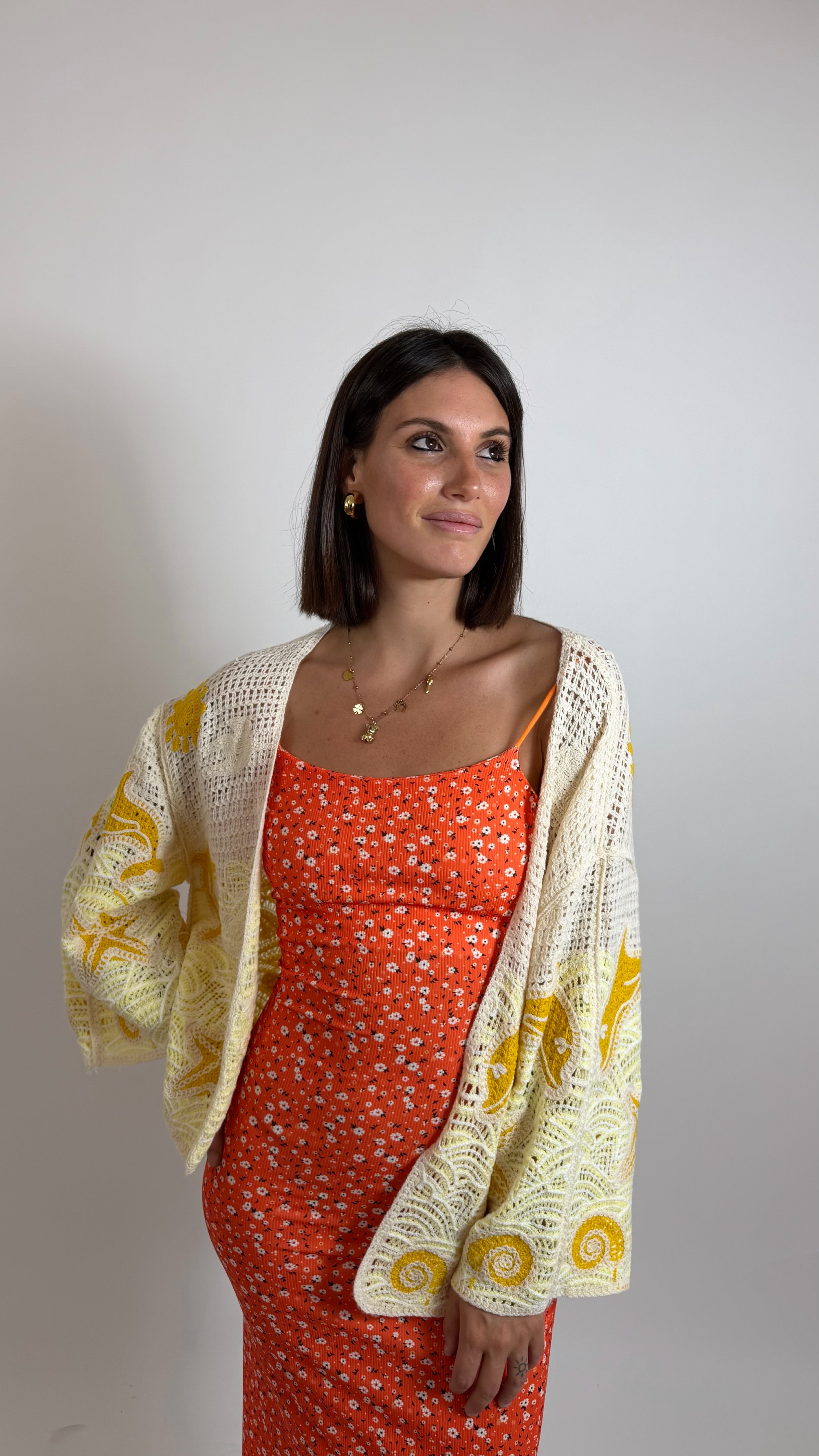 Abito Coste Strette Flowers Orange