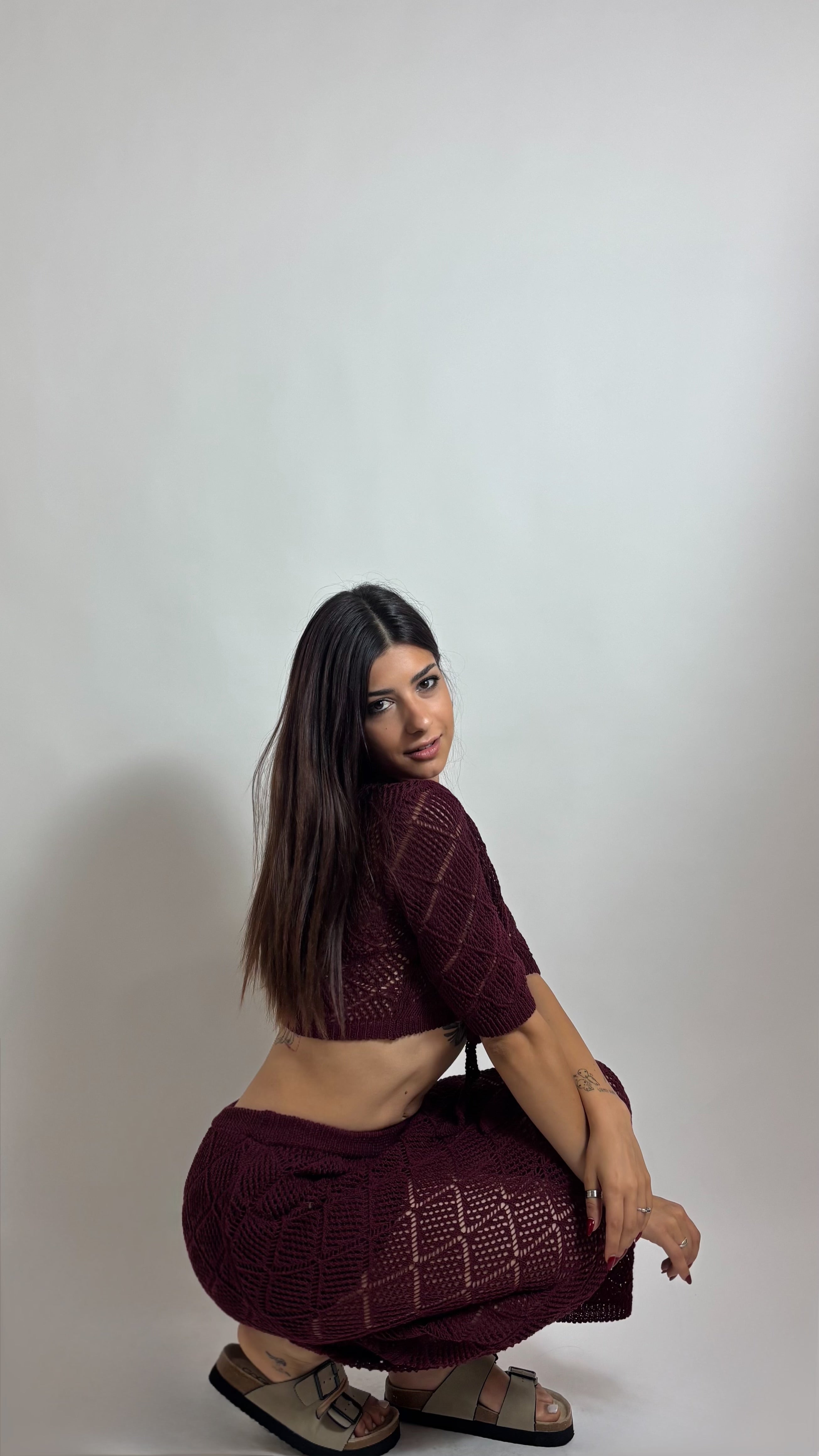 Set Cardigan & Skirt Crochet Burgundy