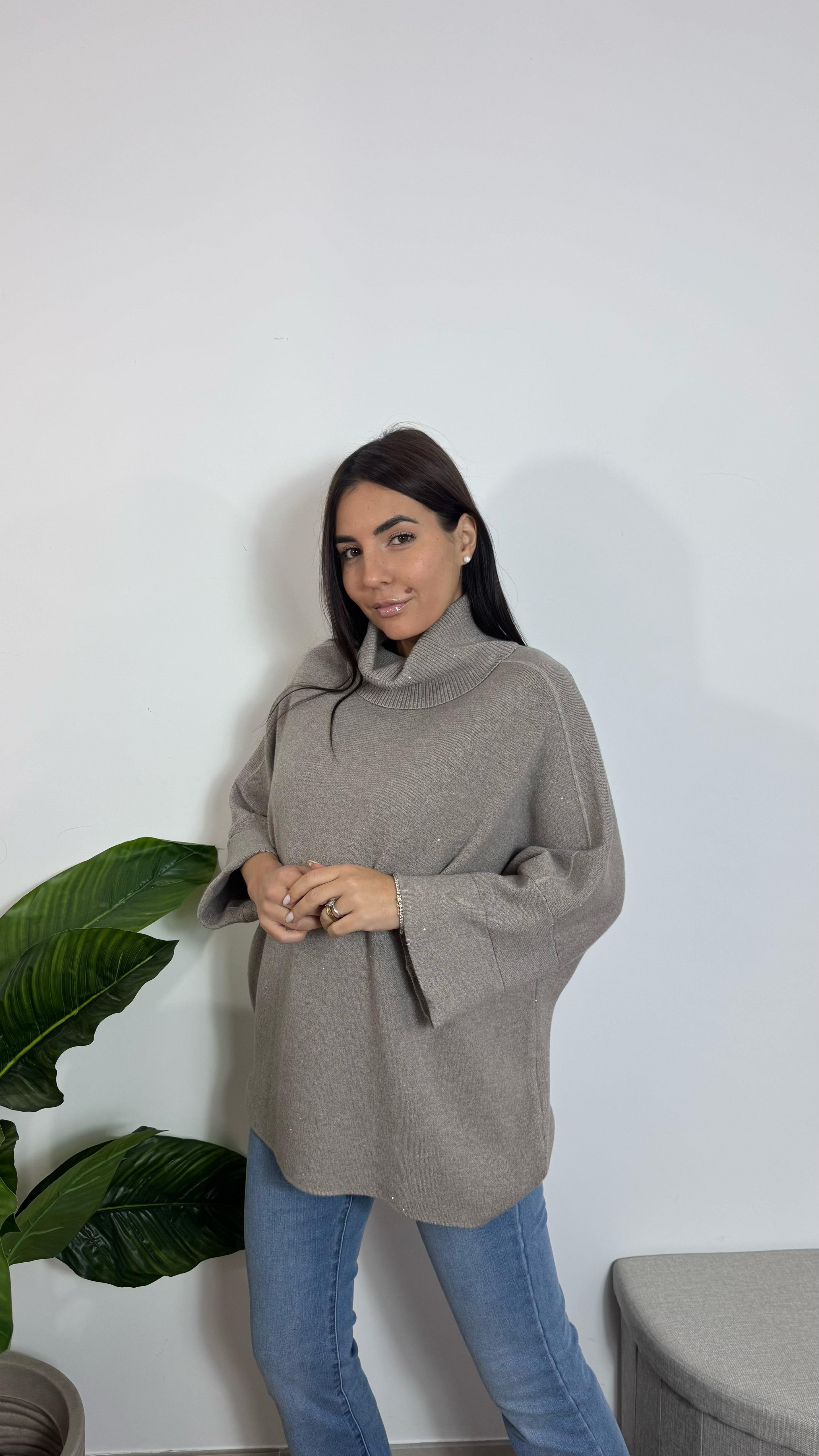Pull Oversize Punti Luce Tortora