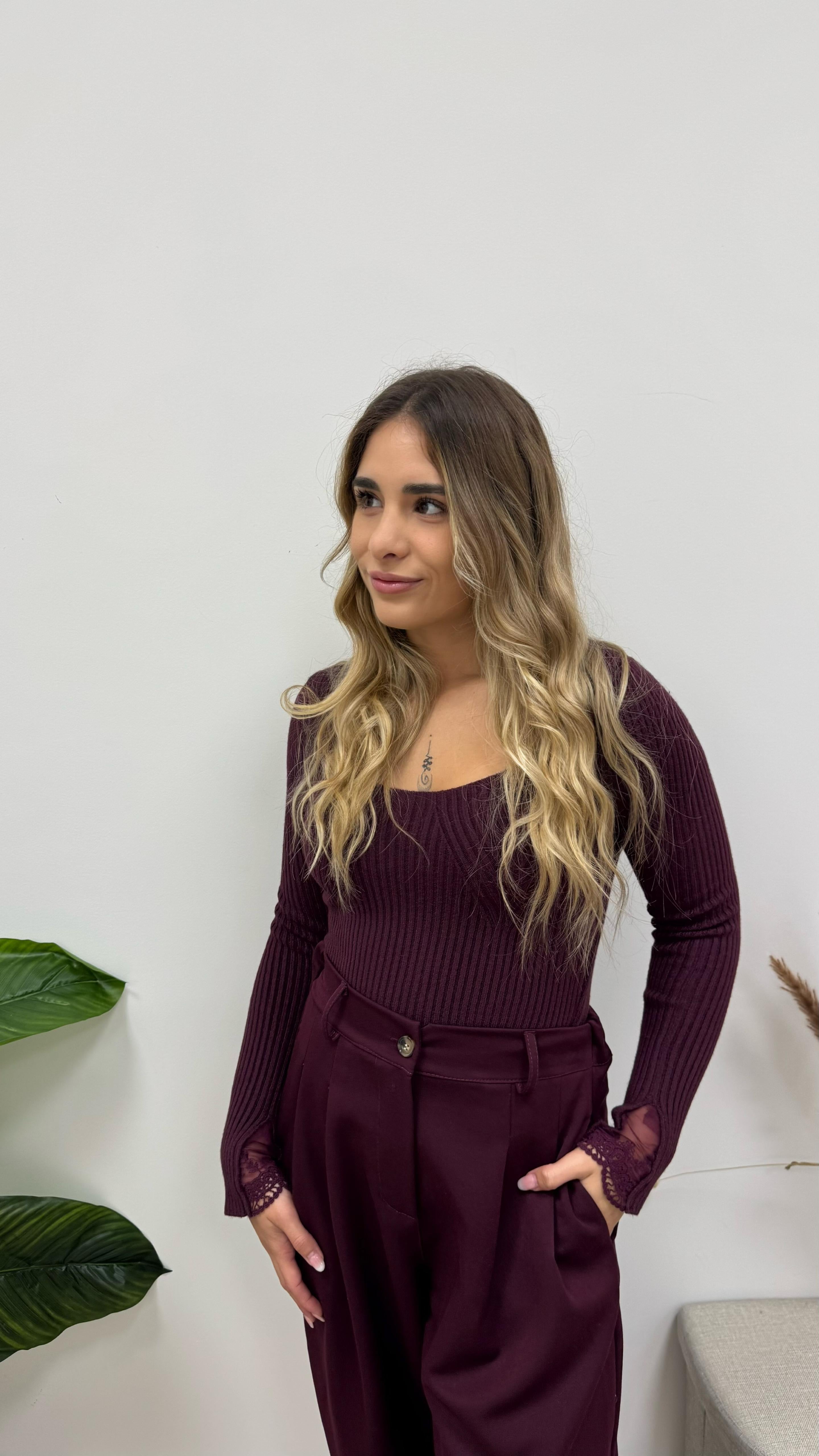 Maglia Scollo Cuore Burgundy