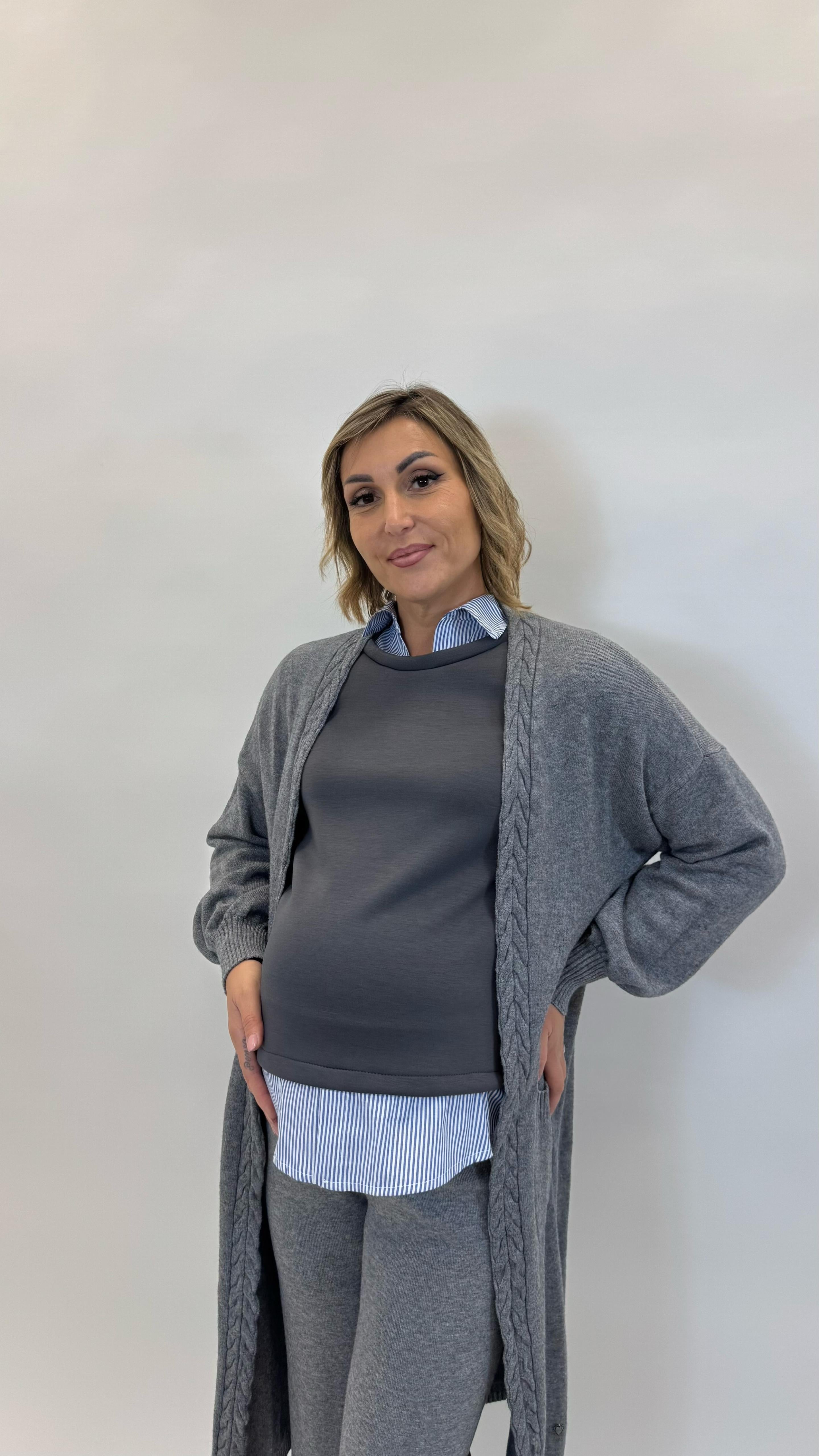 Felpa Camicia Cucita Grigio Perla