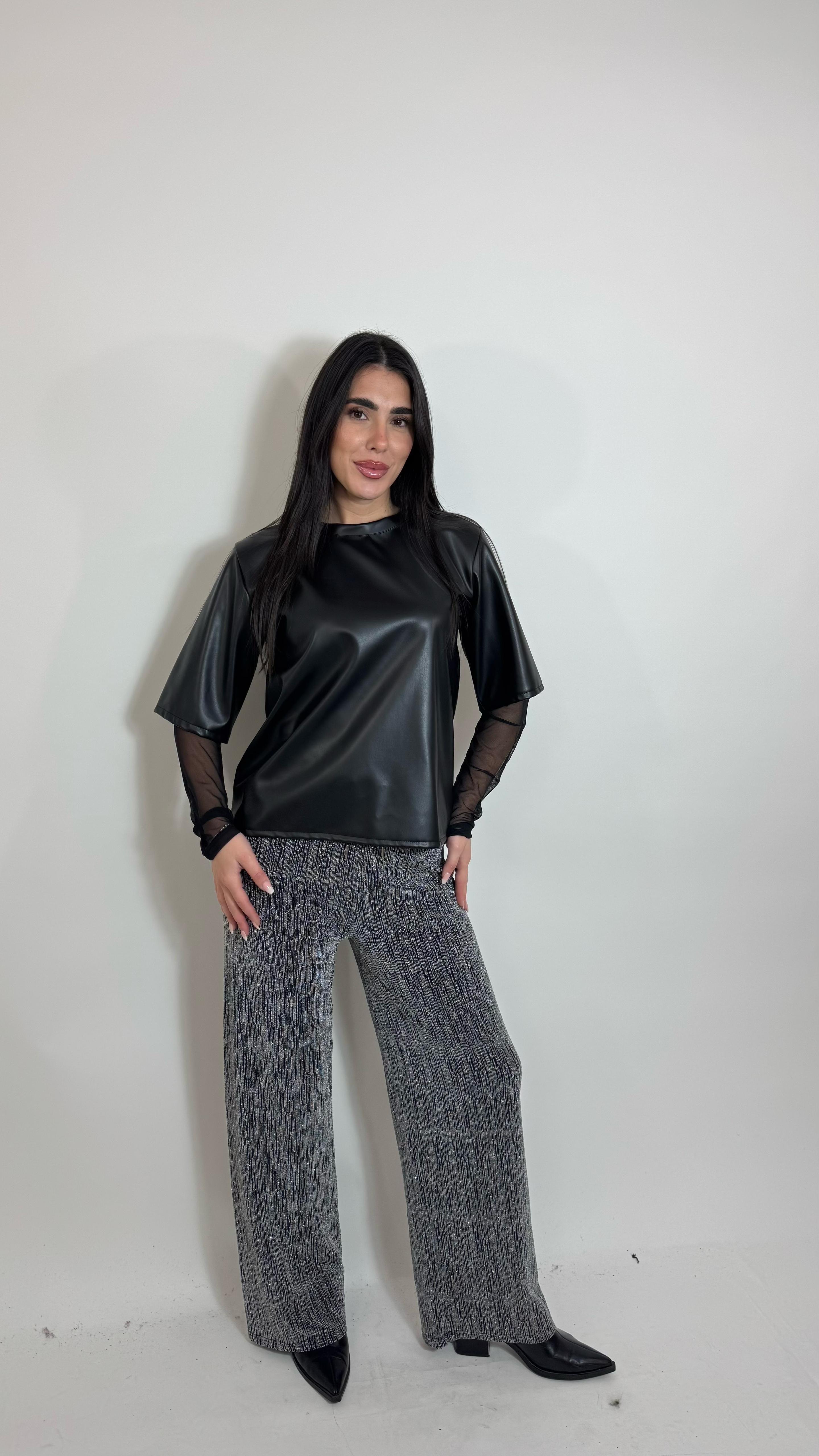 🥂Panta palazzo Sparkle Silver Black
