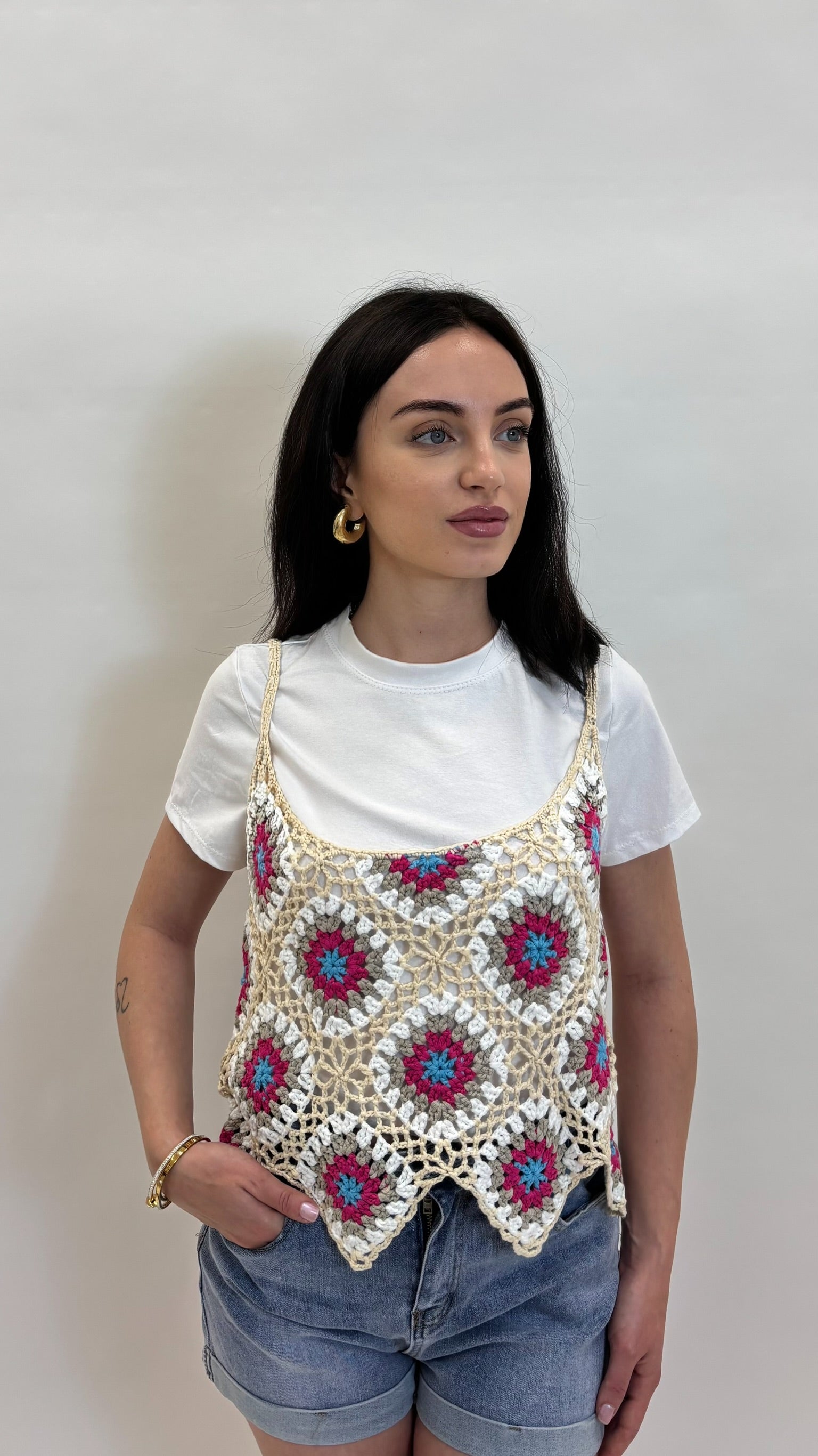 T-Shirt con Top Crochet