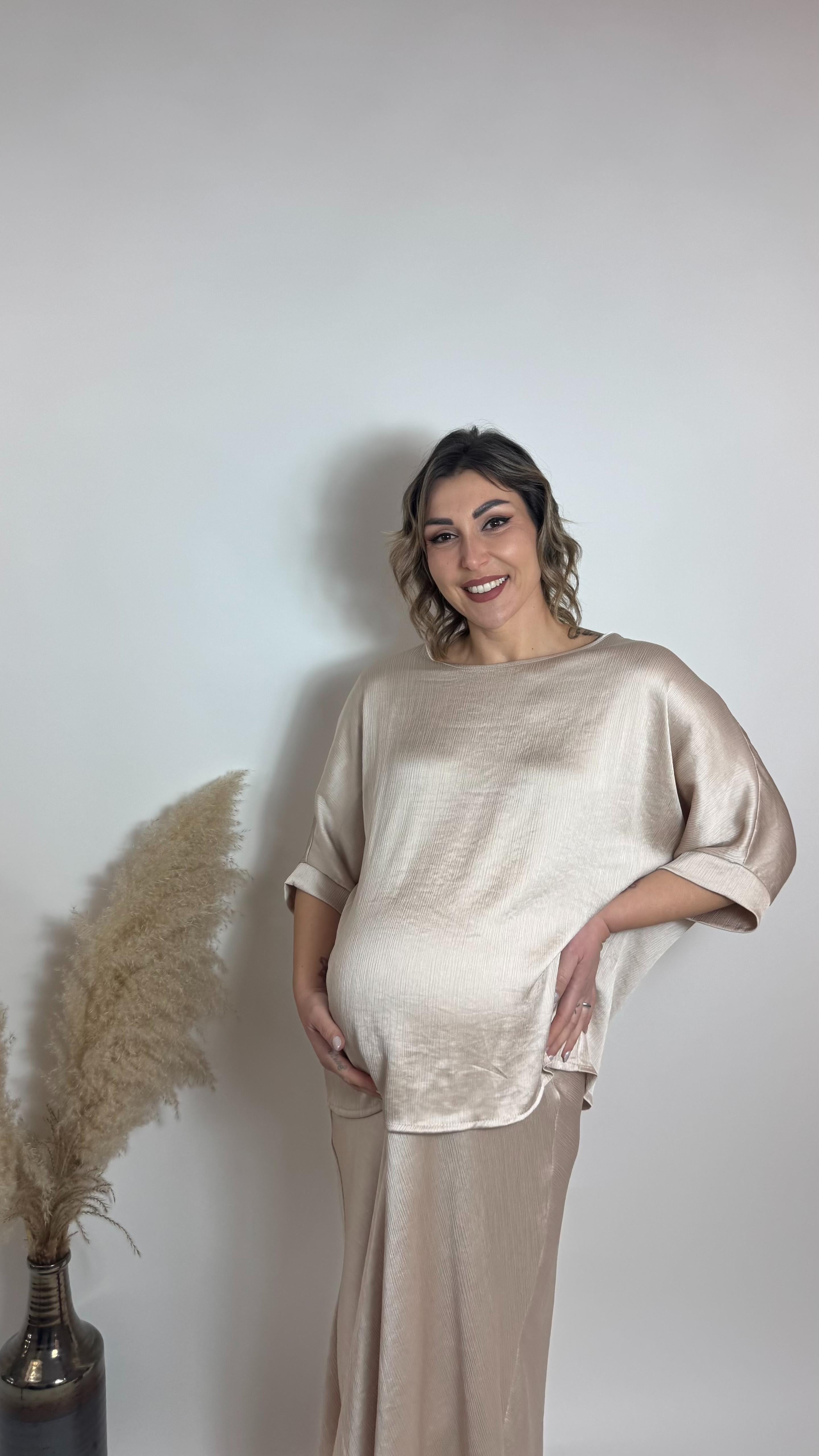 Set Stripe Silk - Maglia e Longuette - Champagne