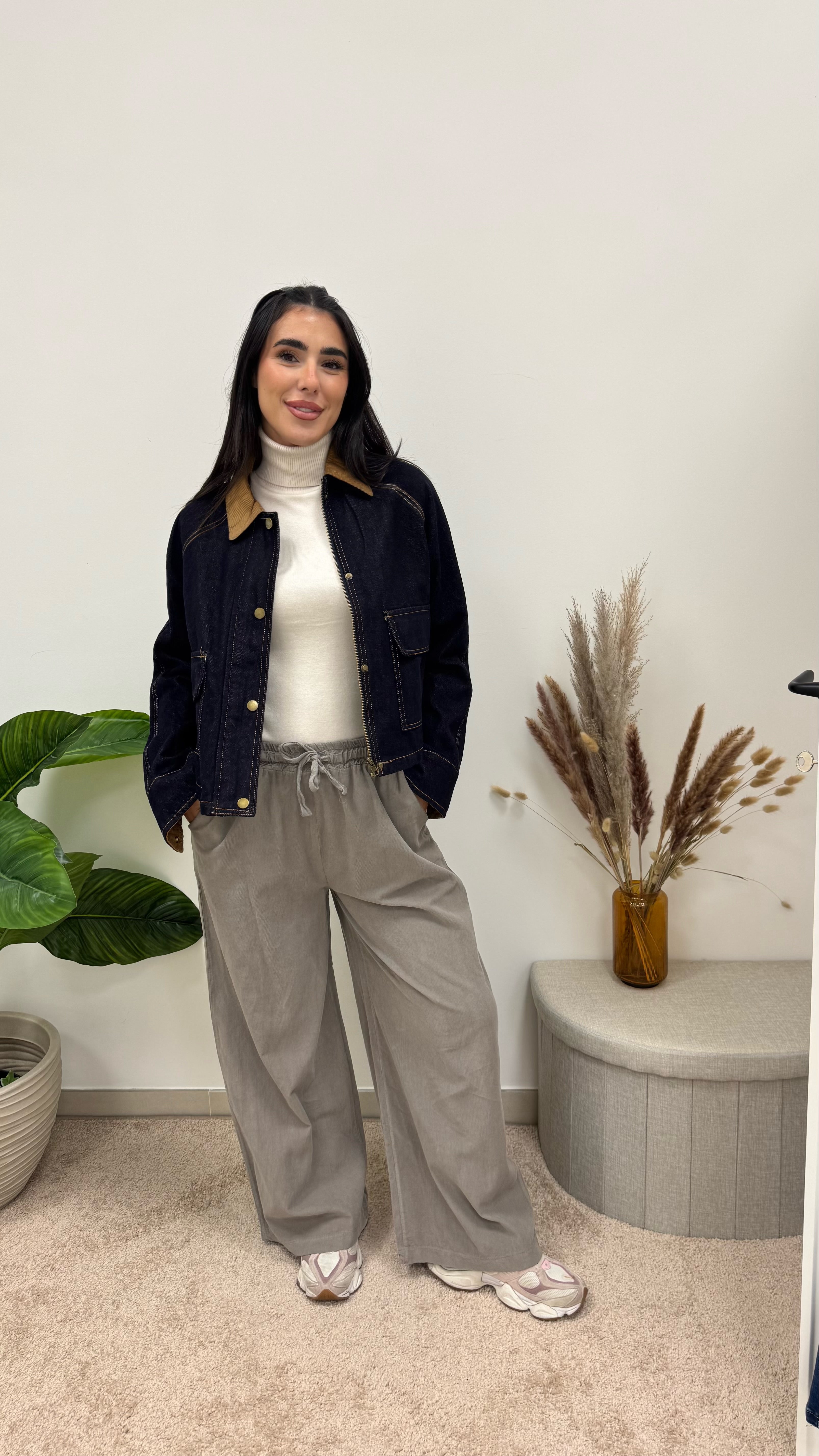 Giacca Denim con Colletto a Contrasto