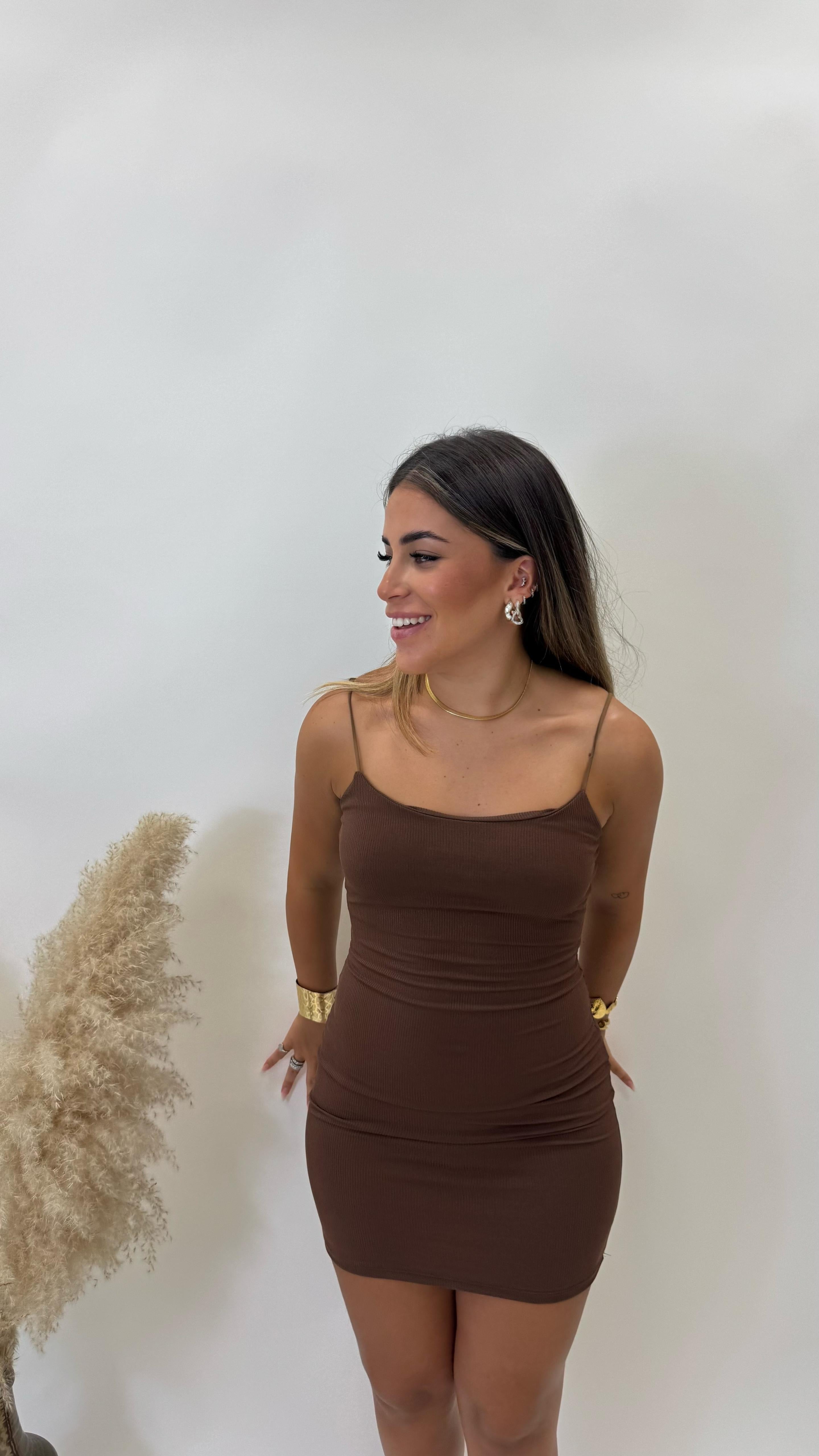 Minidress Basic Bretella Sottile Choco
