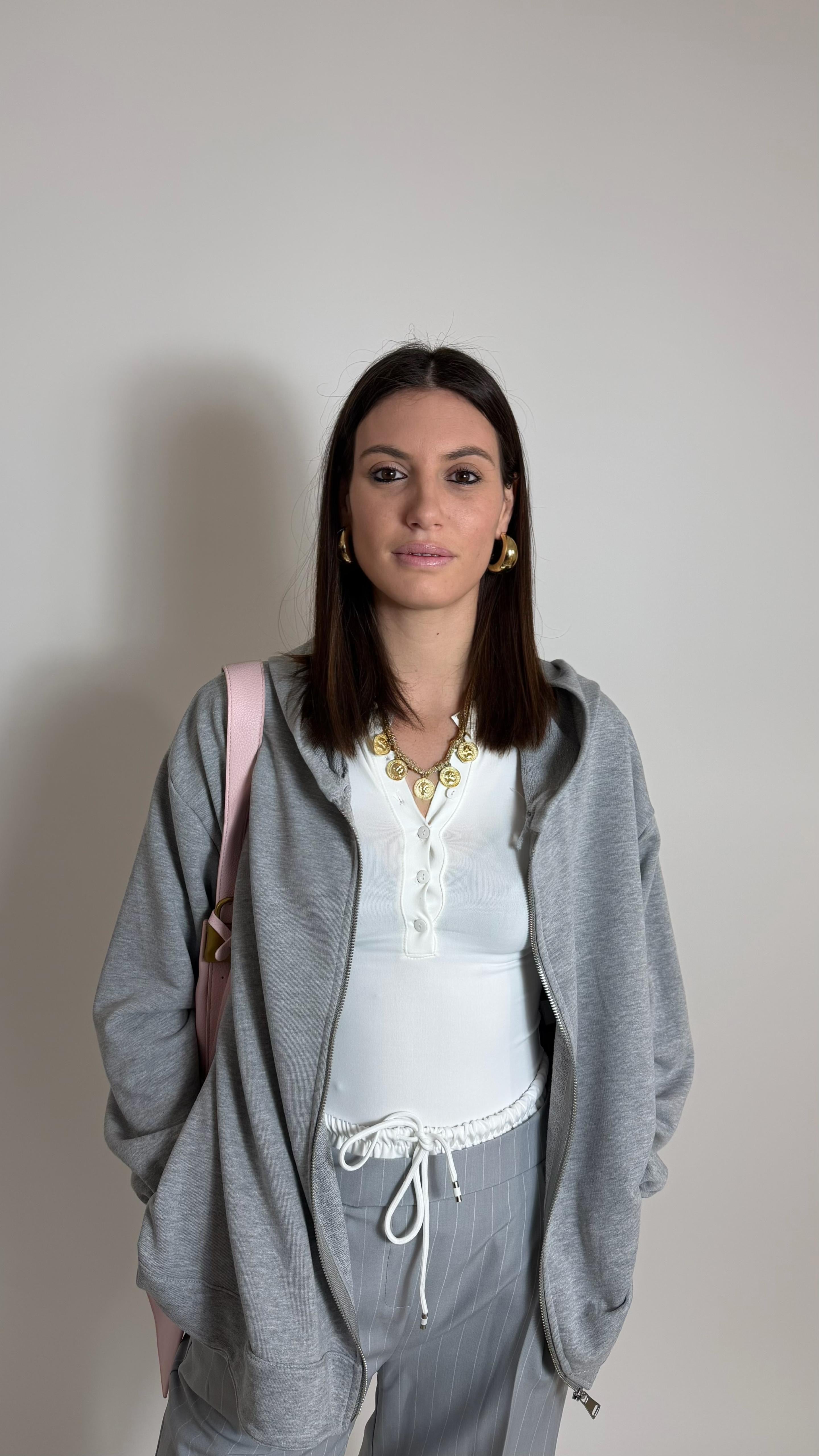 Felpa Cozy Con Zip Grigio Perla