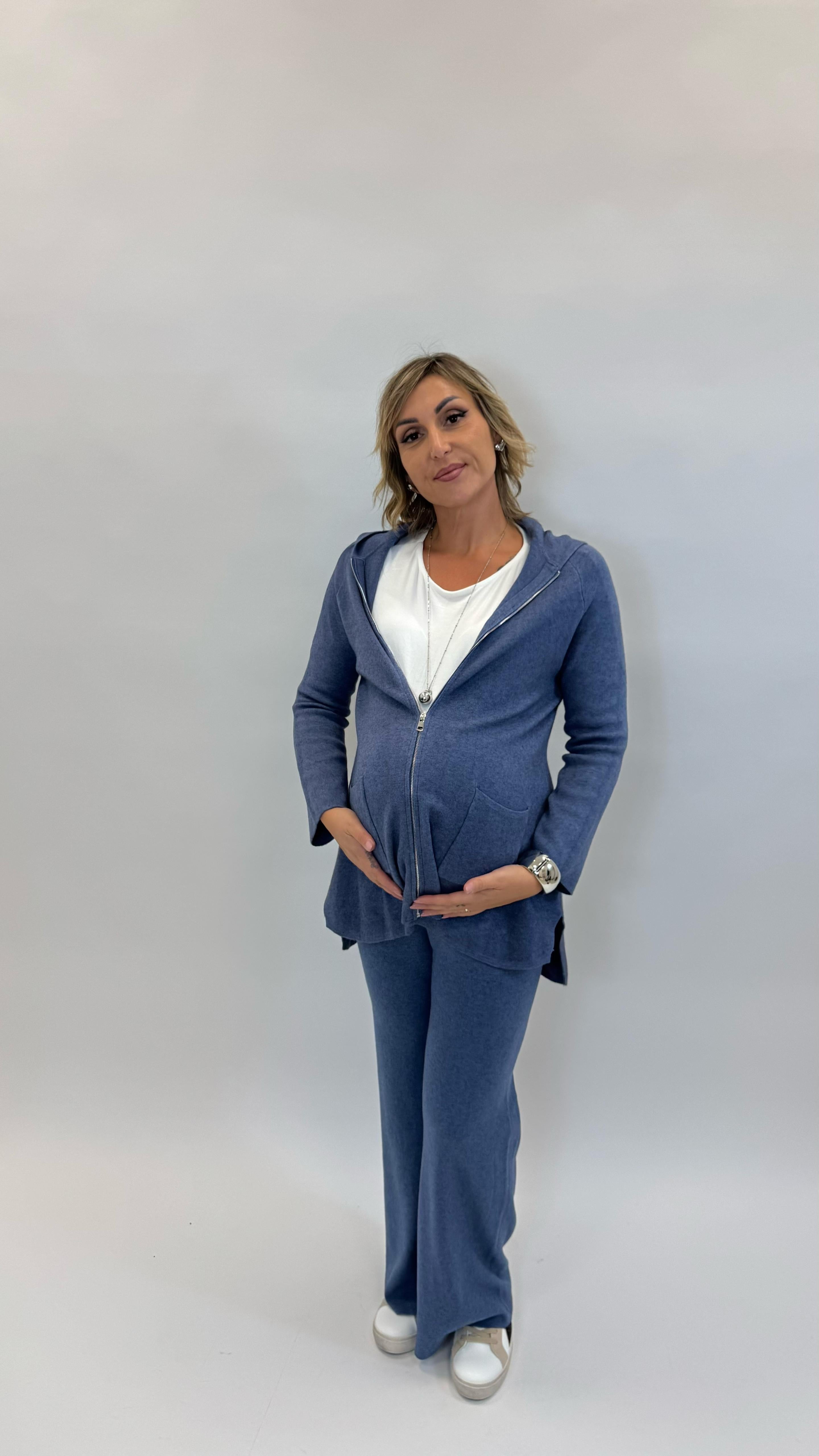 Maxi Pull con Zip Ceruleo