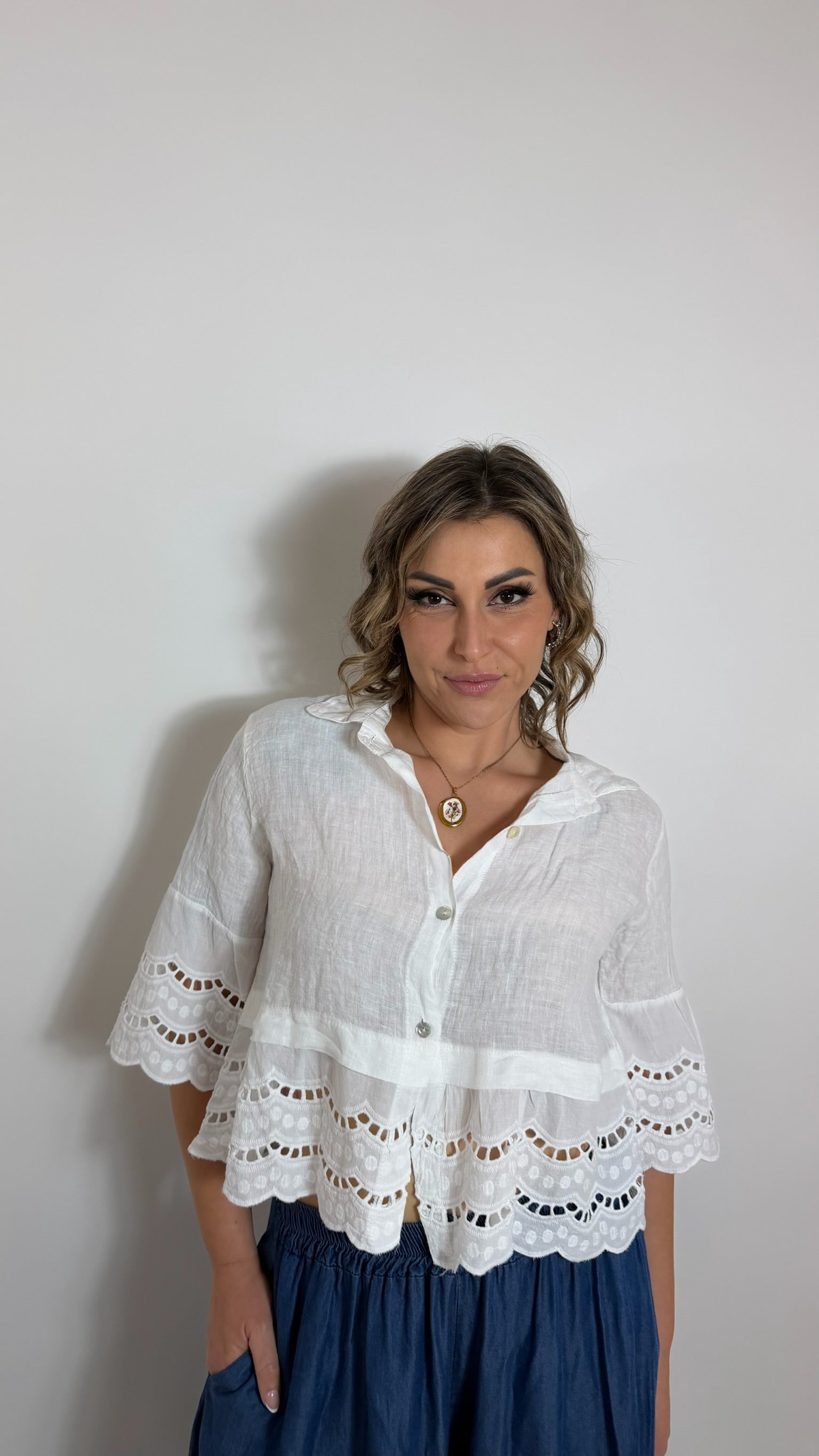Camicia Crop Lino Bianca