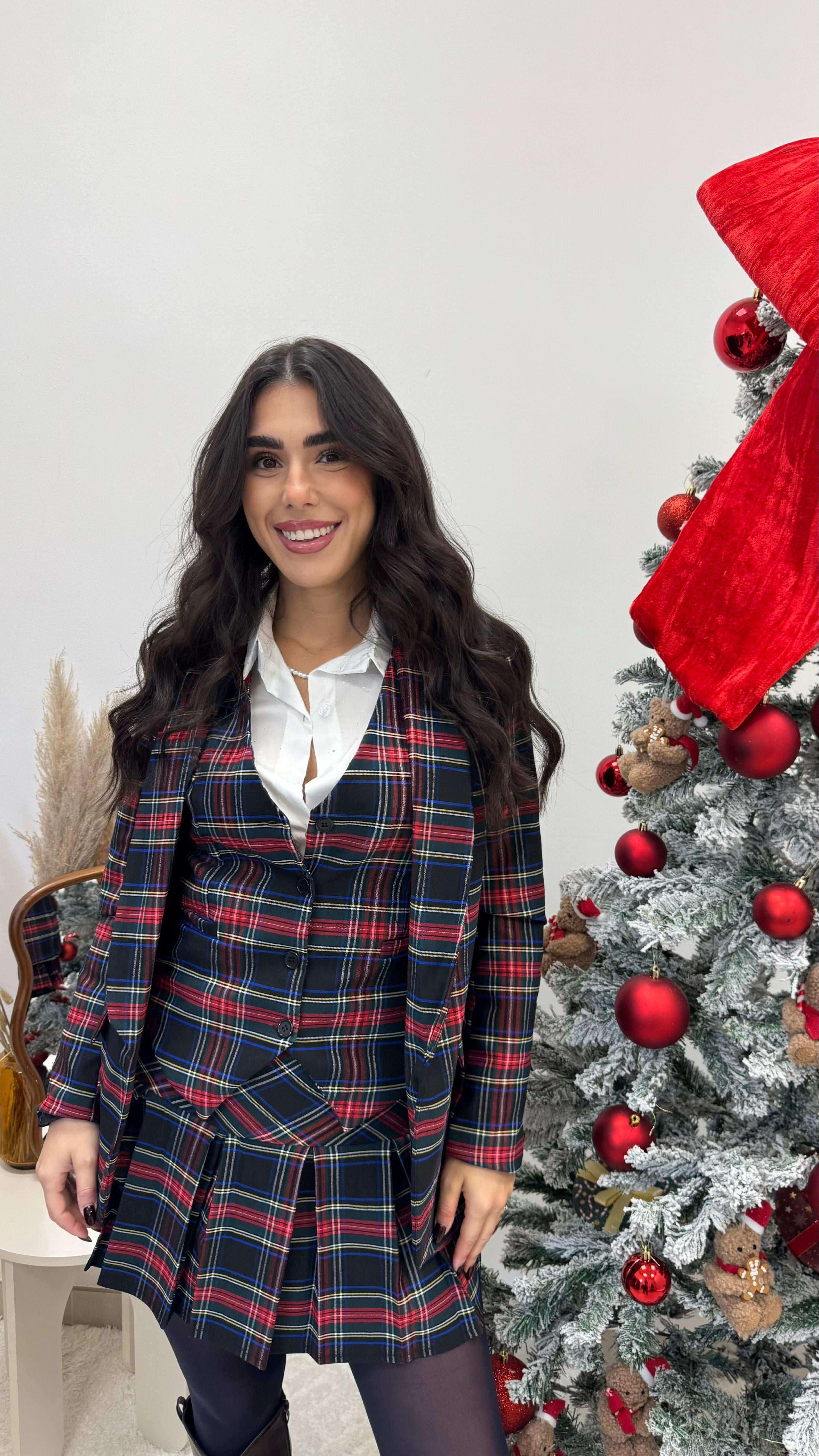 🎄Mini Plissé Tartan Blu