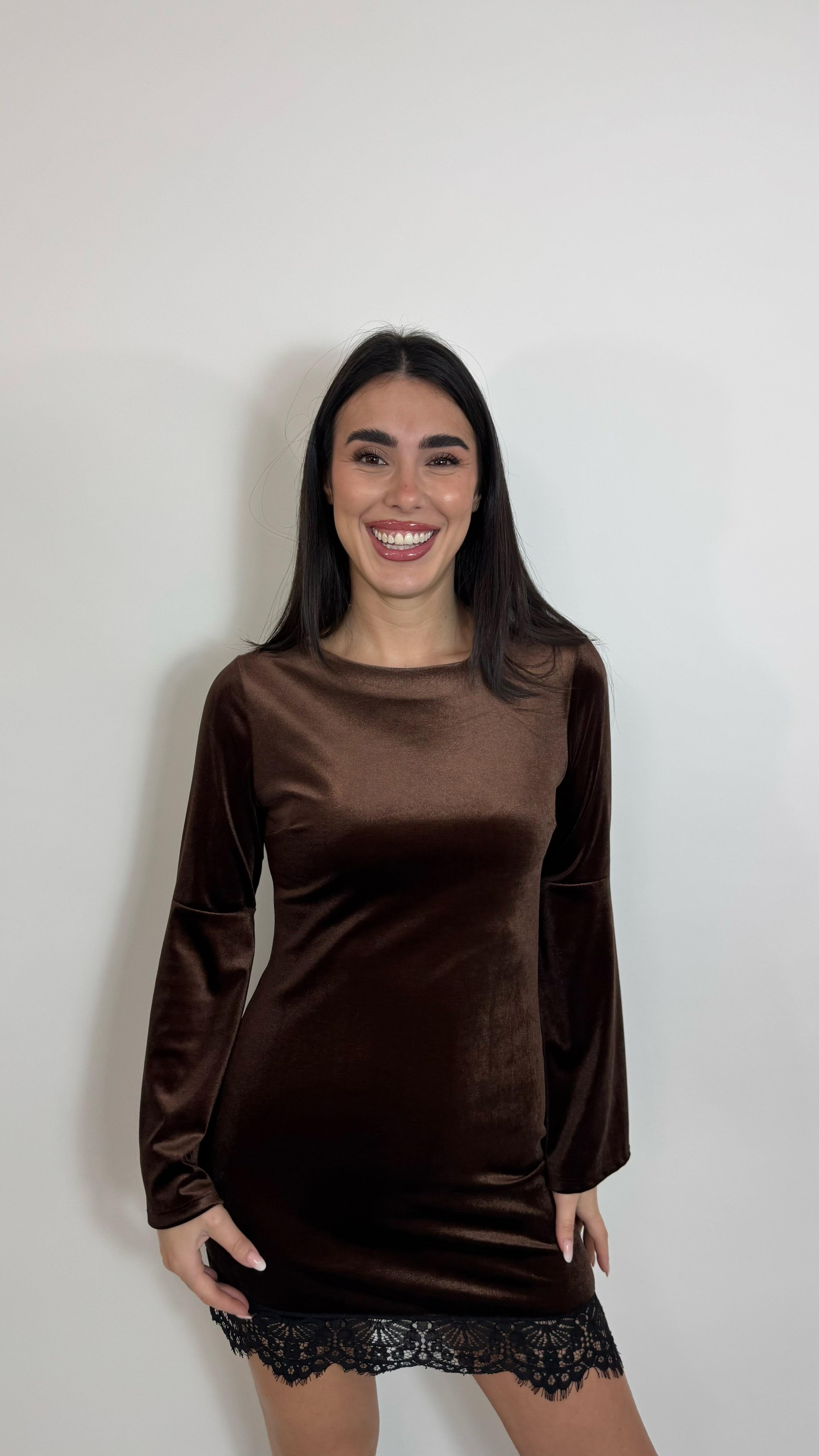 🥂Minidress Velvet Lace Choco