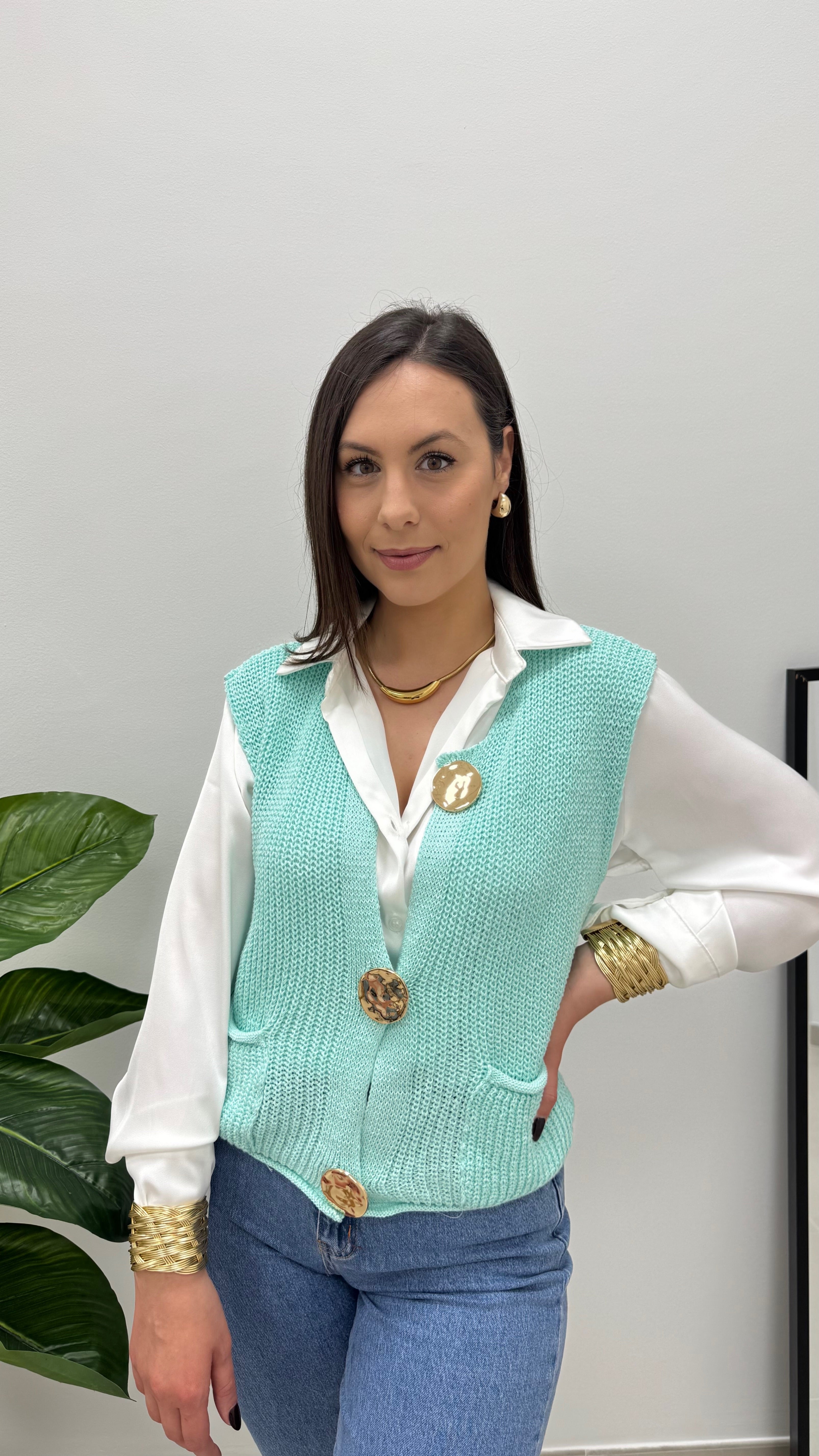 Gilet in Filo Acqua Marina