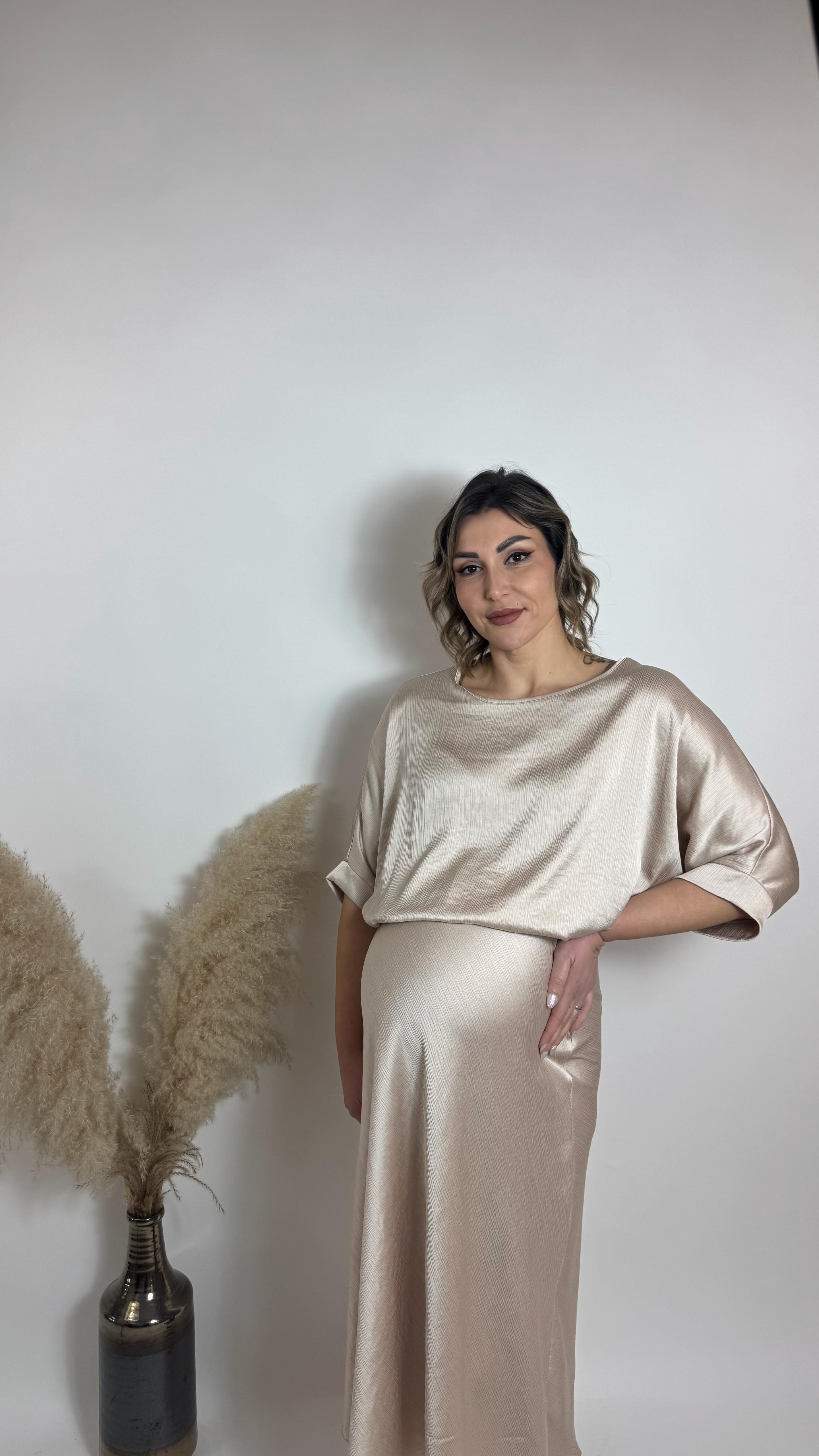 Set Stripe Silk - Maglia e Longuette - Champagne