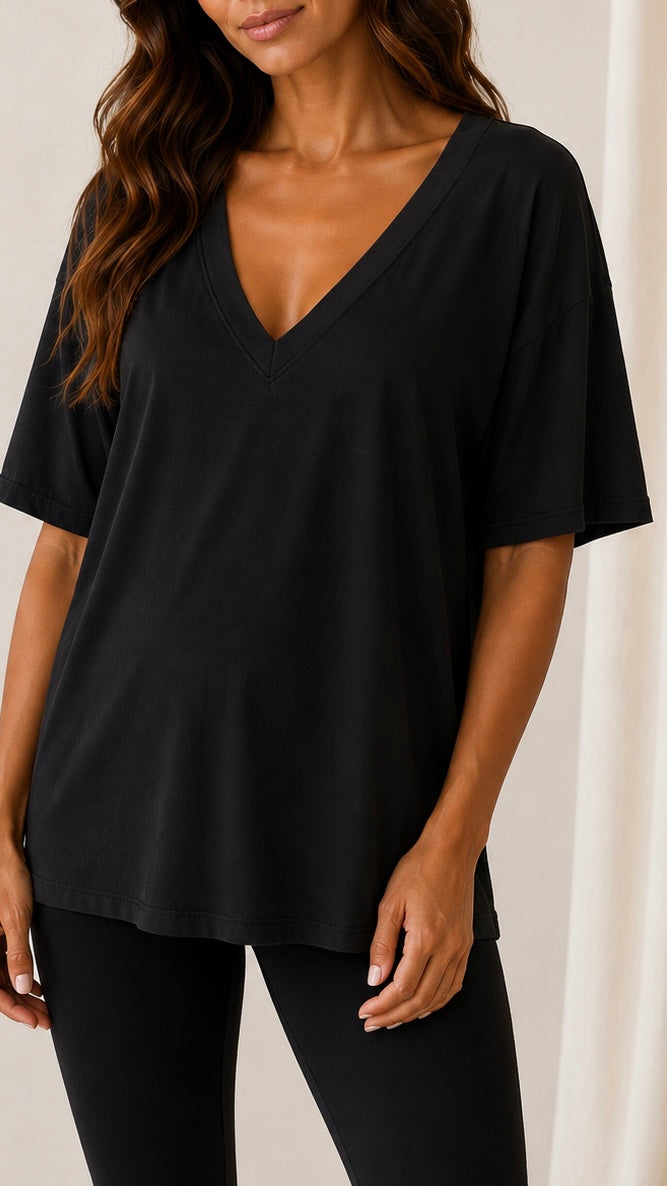 T-Shirt Soft Scollo V Nera