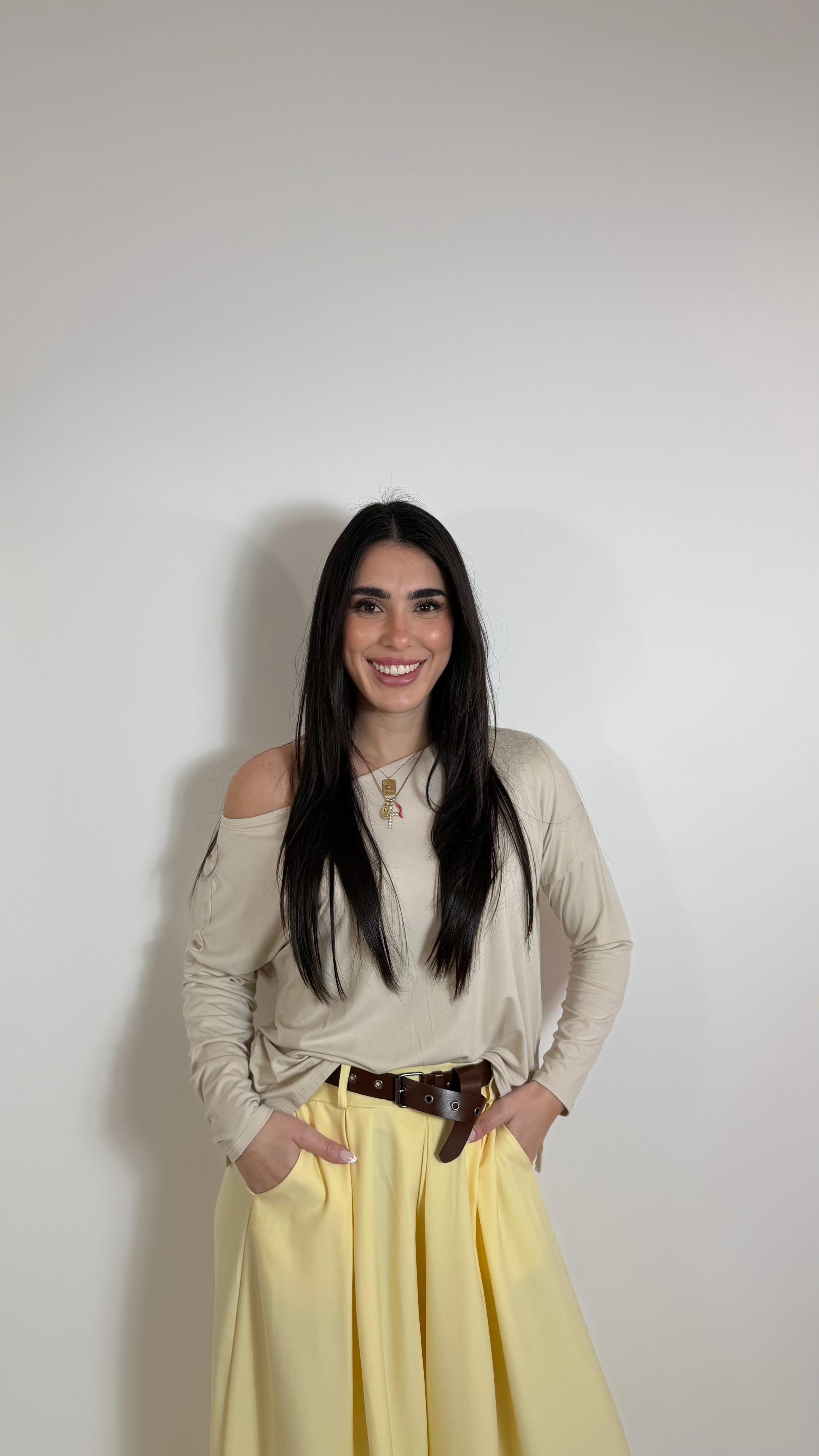 Pantalone Ampio Con Cinta Giallo