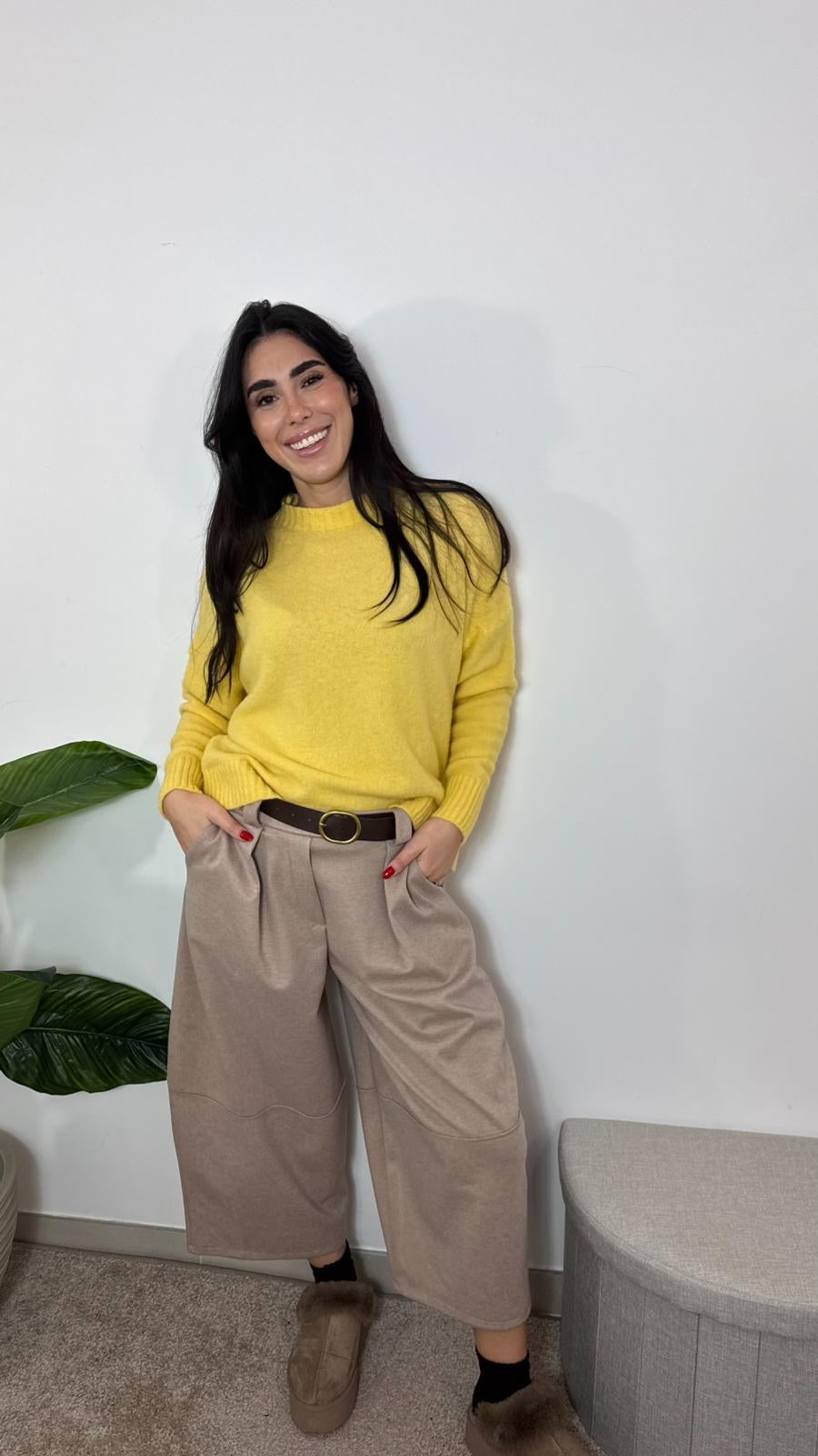 Pantalone Barrel Tessuto Classico Tortora