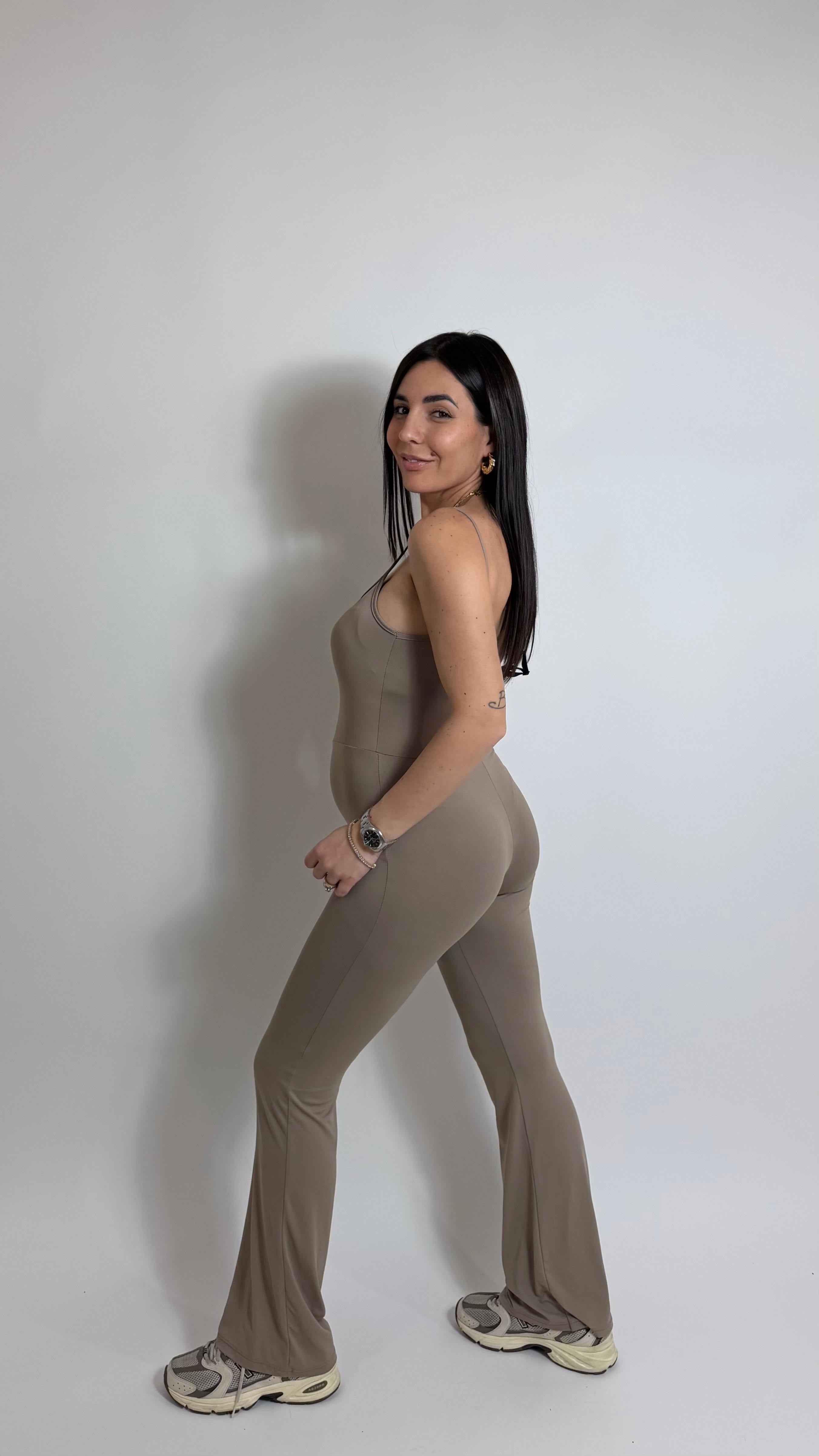 Jumpsuit Second Skin - Bretella Sottile - Flare / Taupe