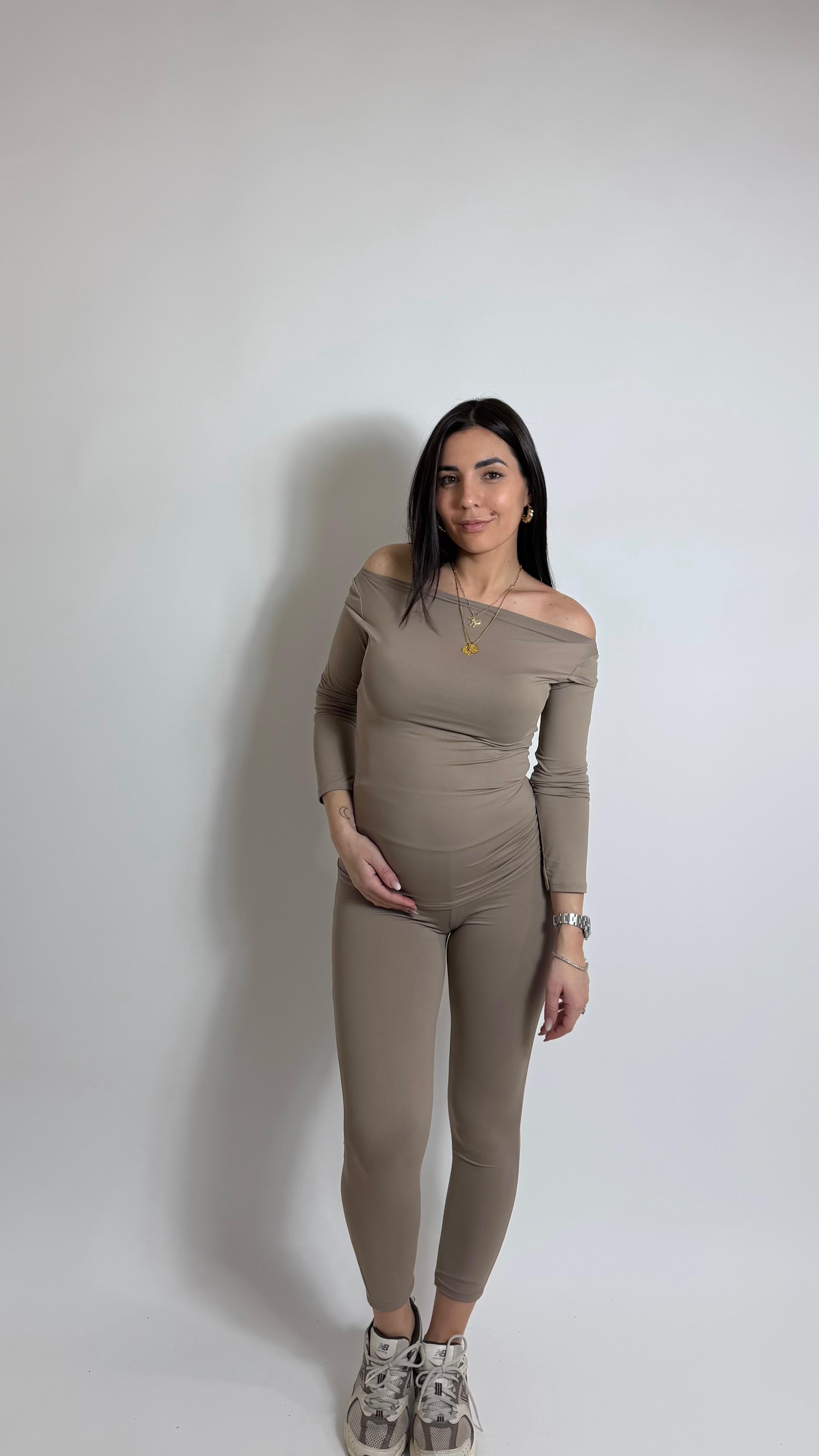 Maglia Second Skin Scollo Ampio / Taupe