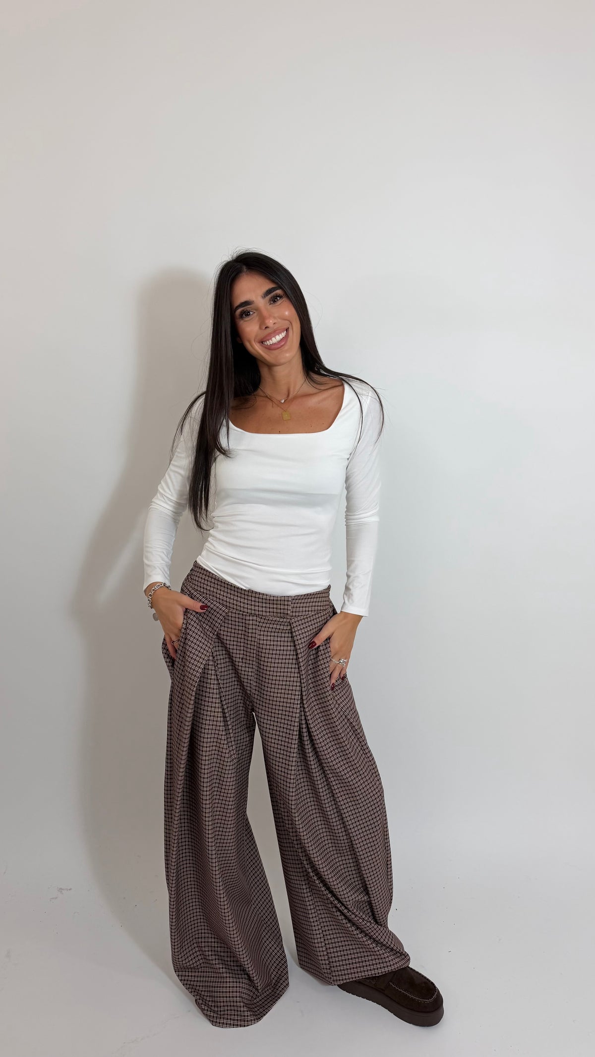 Pantalone Check Palazzo Choco