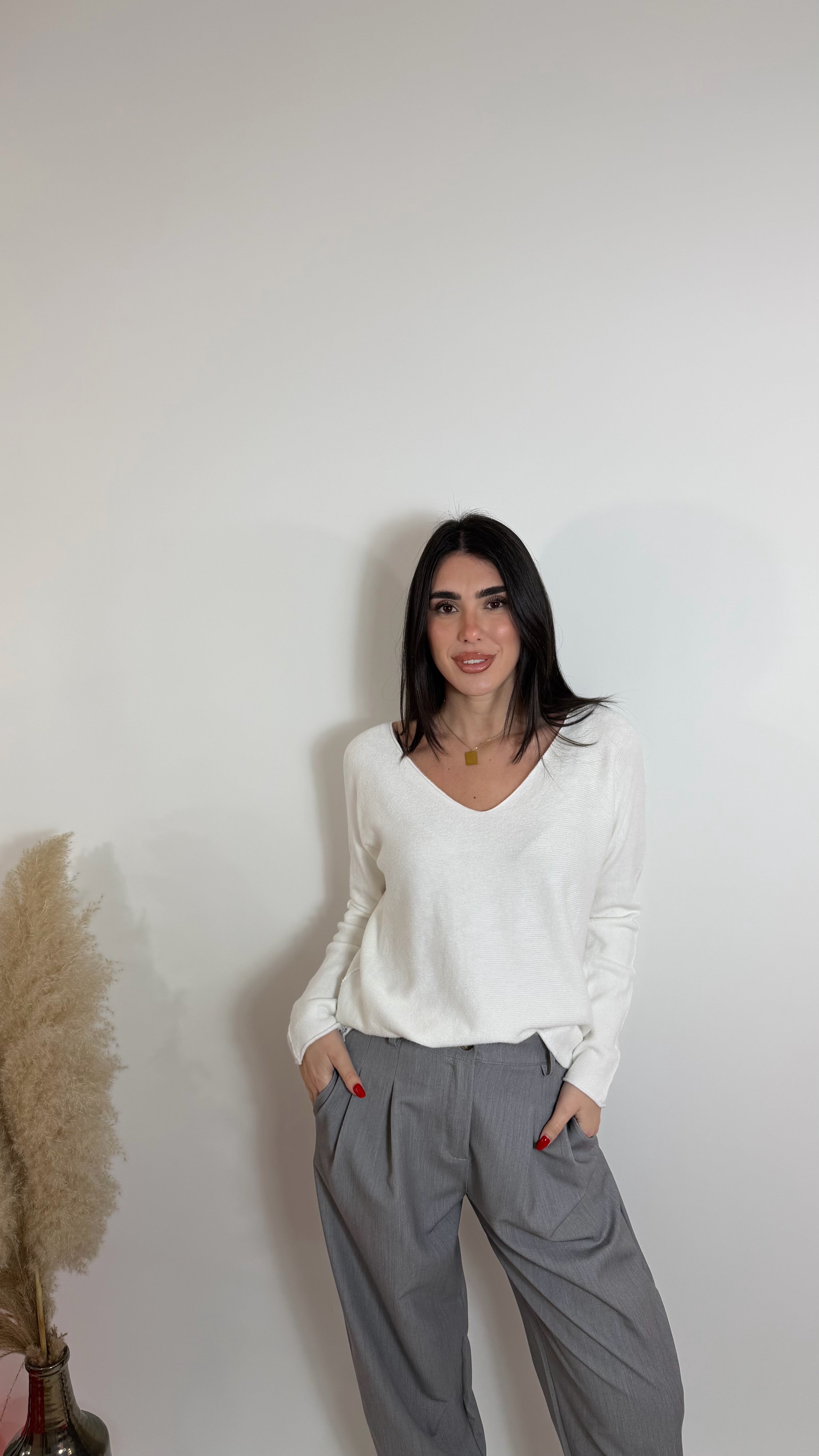 Pull Viscosa Scollo V Bianco