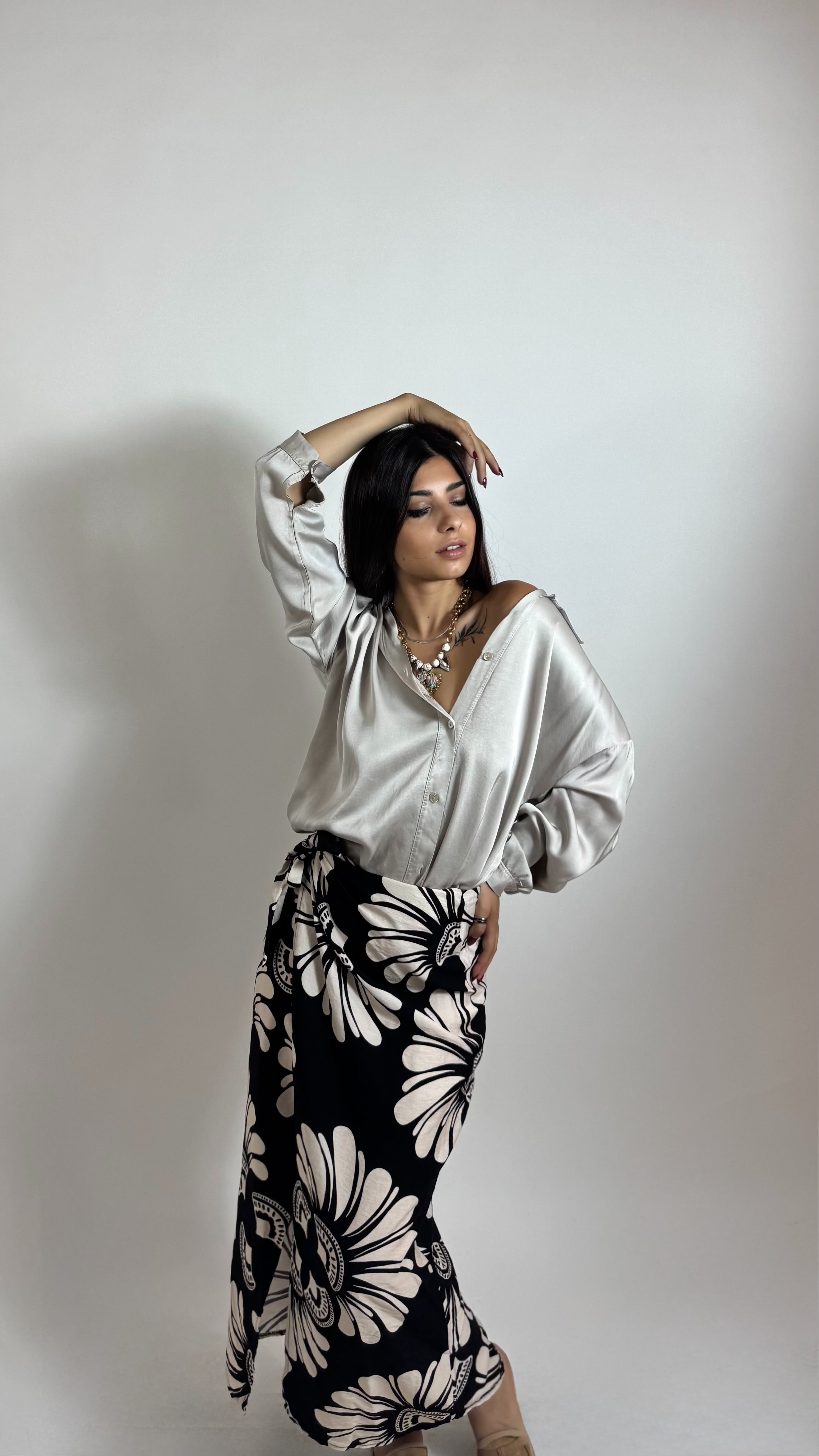 Gonna Pareo Midi Flower Black/White