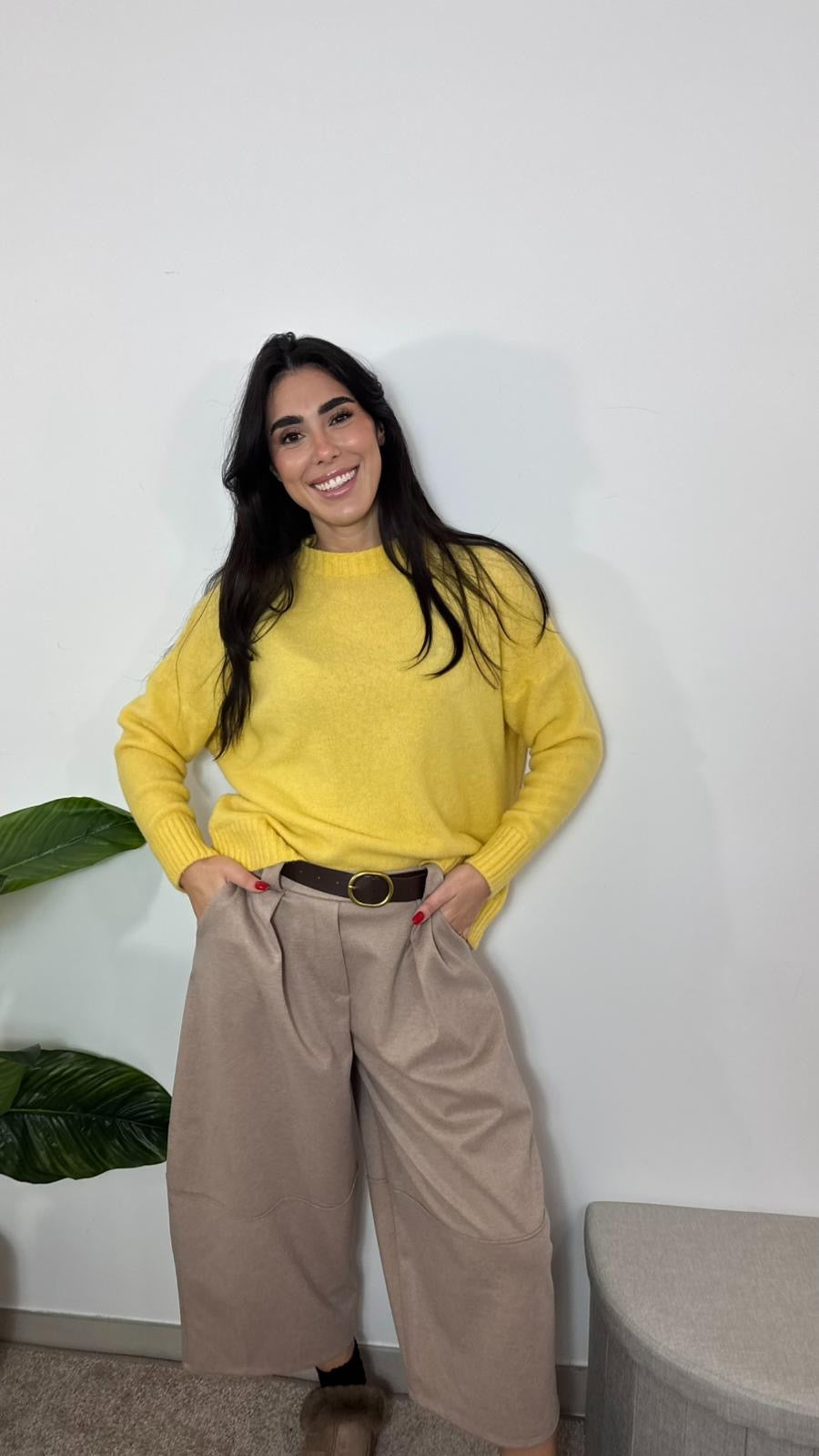 Pantalone Barrel Tessuto Classico Tortora