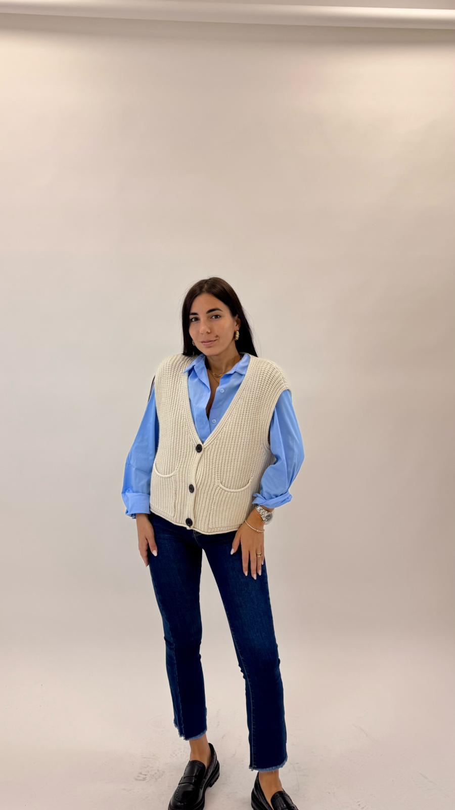 Gilet In Maglia Inglese Burro