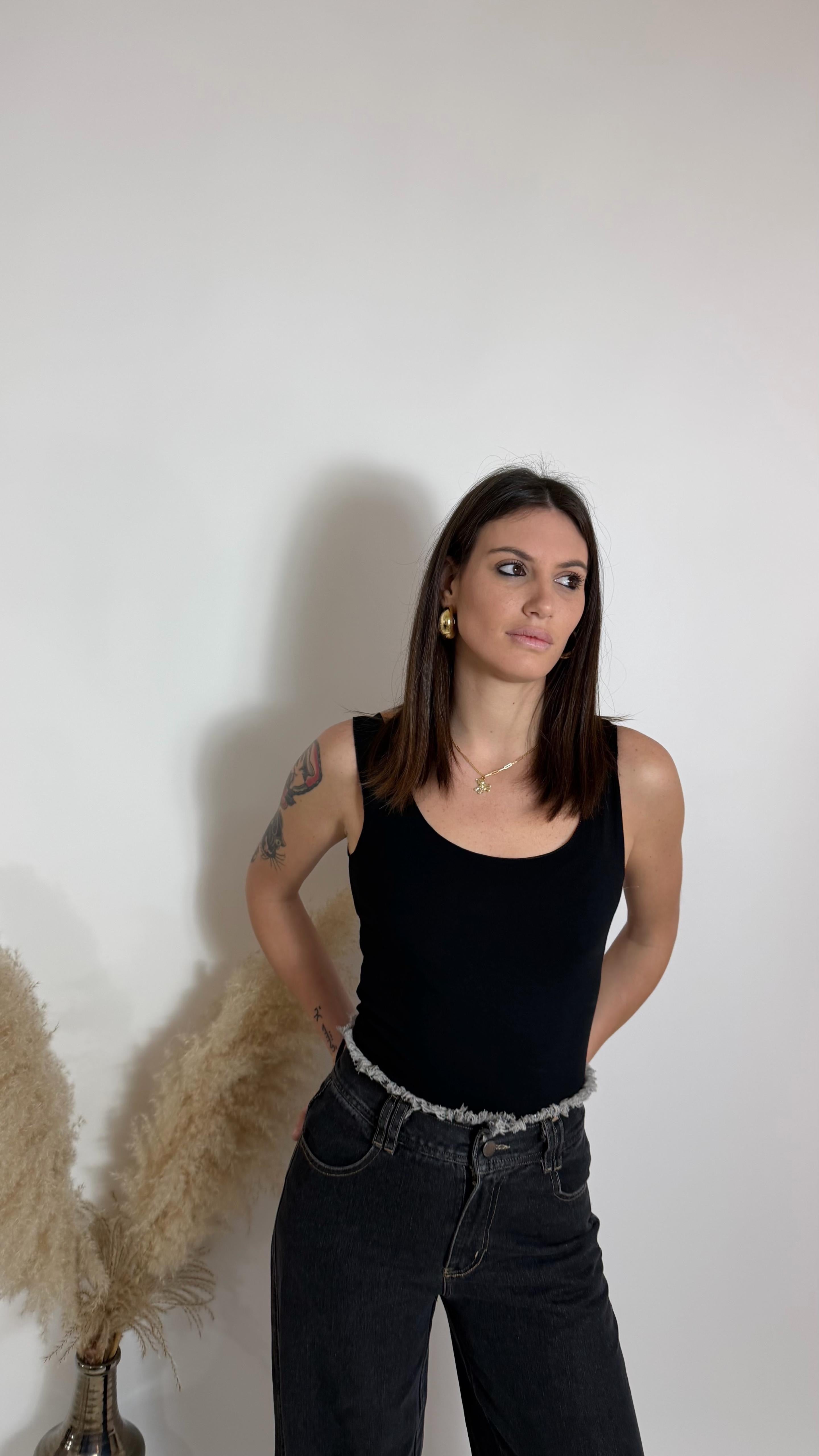 Canotta Basic Cucitura Laser Nera